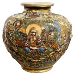 Antique Japanese Satsuma Gilt Porcelain Immortals Vase, c. 1900's