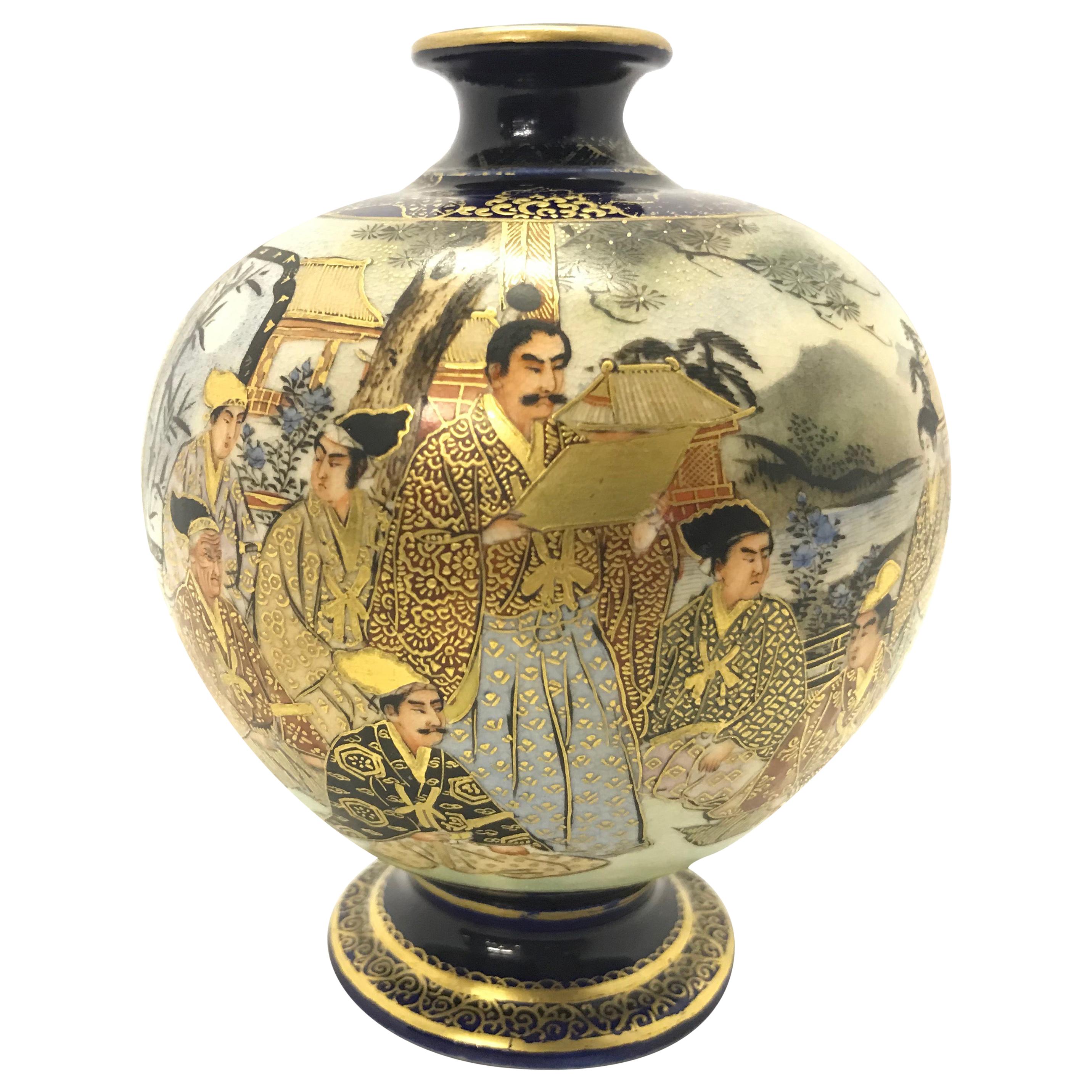Japanese Satsuma Hand Painted Vase, Early 20th Century For Sale at 1stdibs
