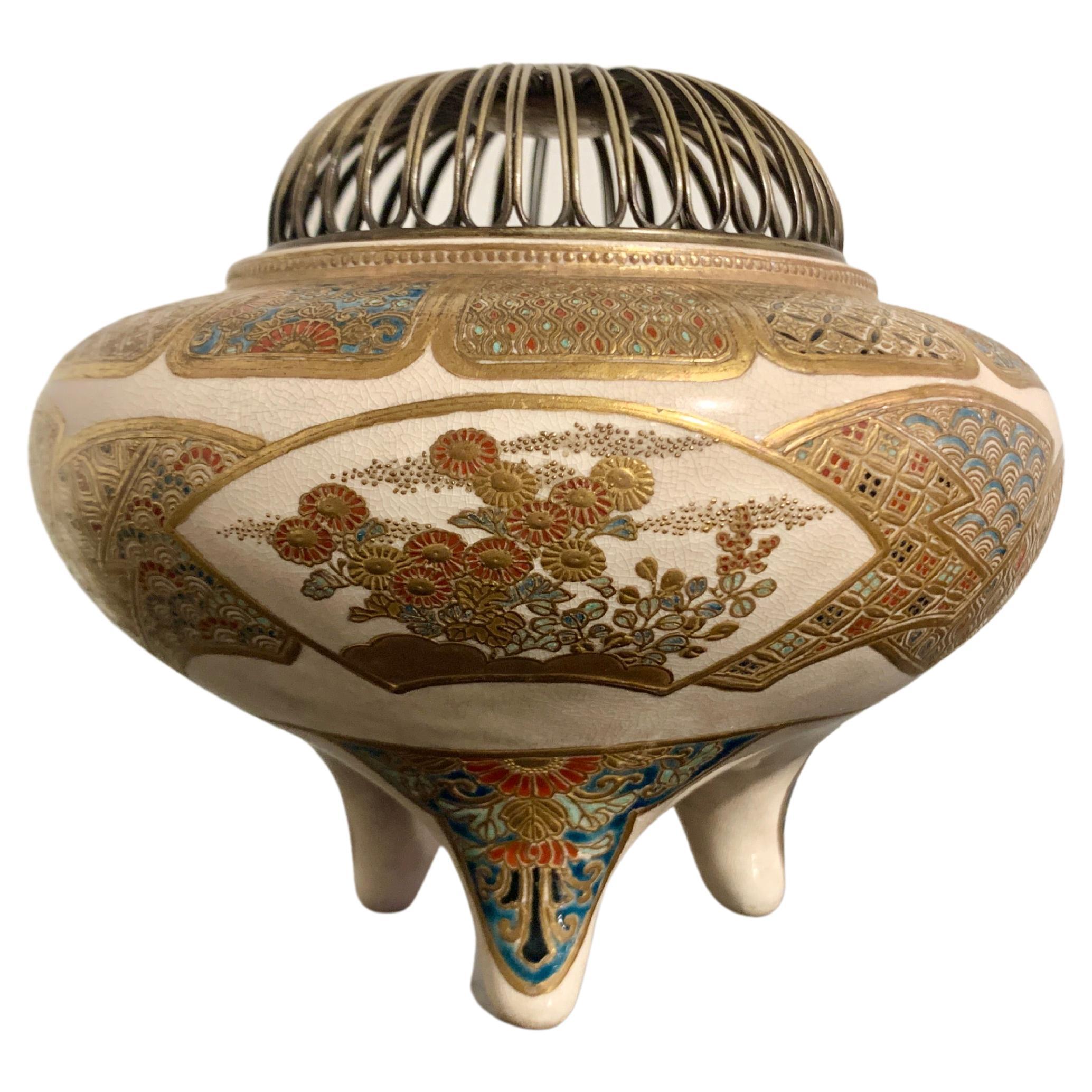 Japanese Satsuma Incense Burner, Koro, Meiji Period, Late 19th Century, Japan For Sale