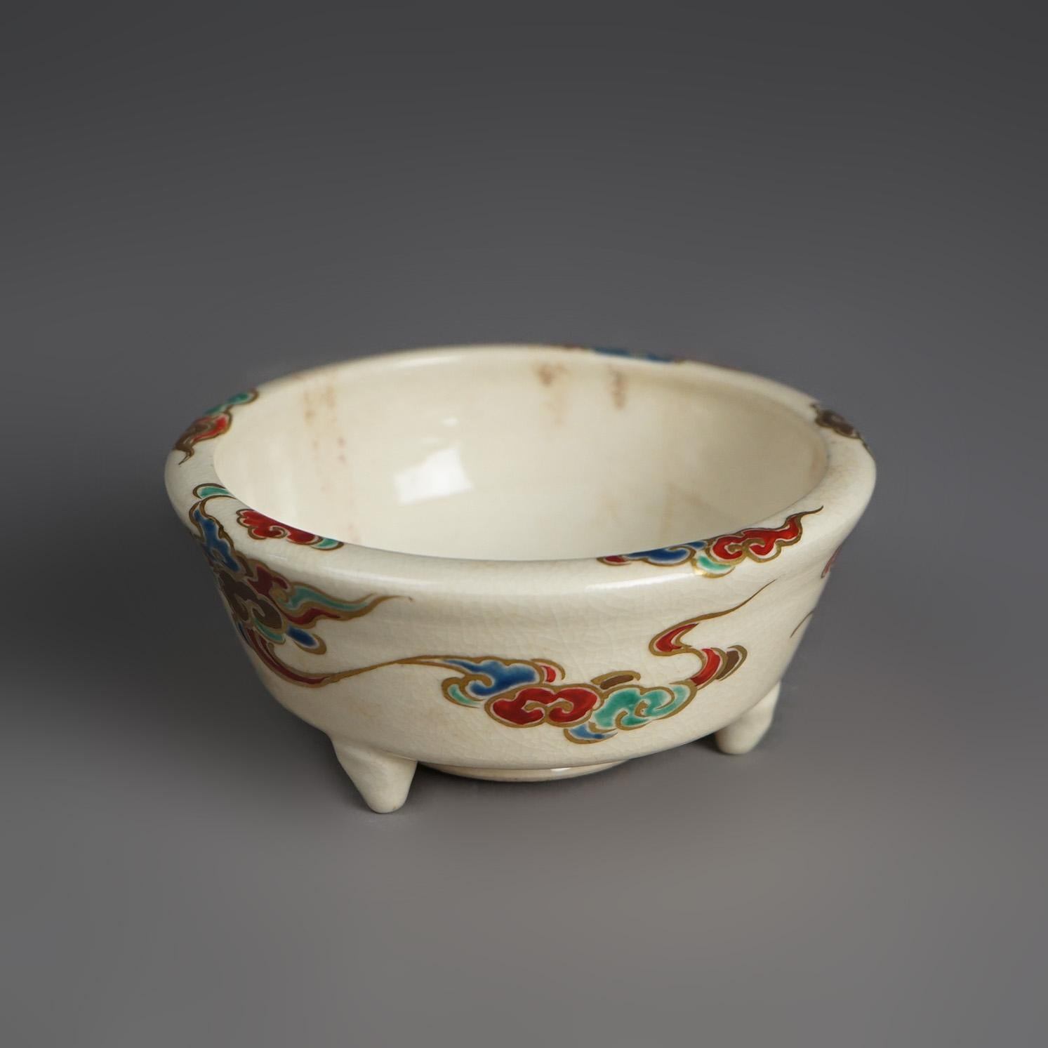 Japanese Satsuma Meiji Hand Painted & Gilt Porcelain Globe Censer c1910 8