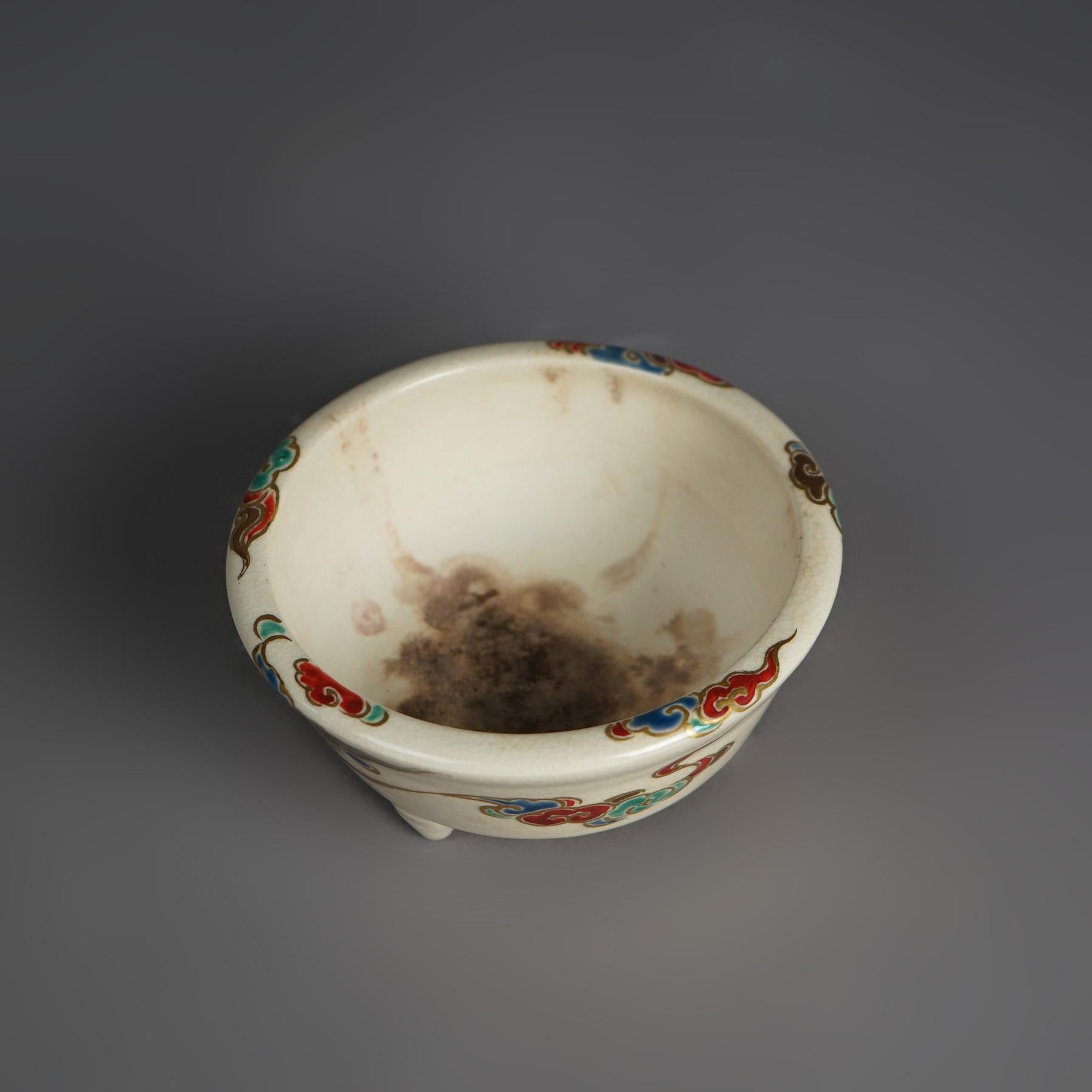 Japanese Satsuma Meiji Hand Painted & Gilt Porcelain Globe Censer c1910 9