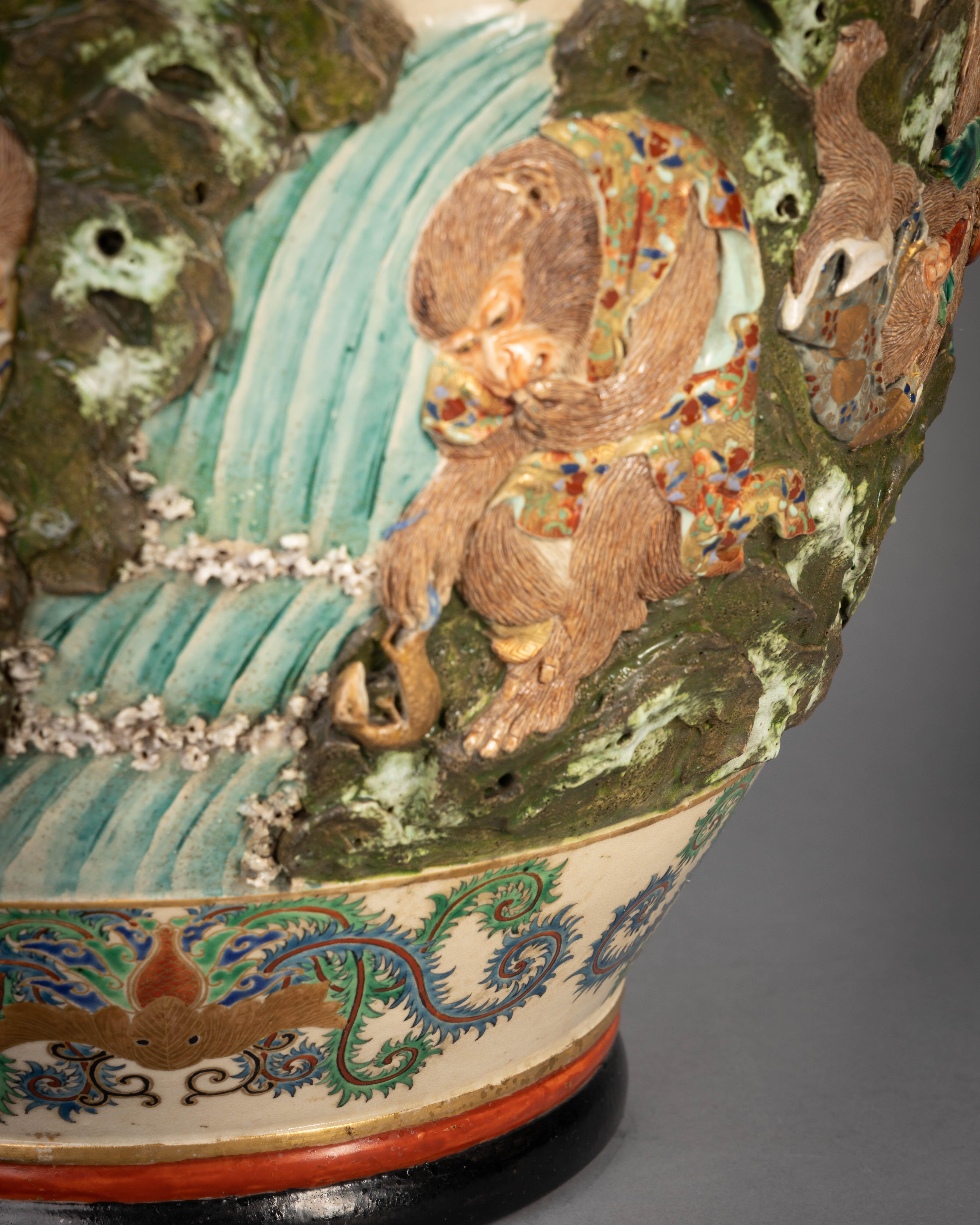 Japanese Satsuma Monkey Vase, circa 1880 For Sale 1