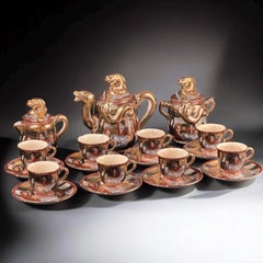 Japanese Satsuma Moriage Dragonware Tea Set - Meiji Period - 19 Pieces