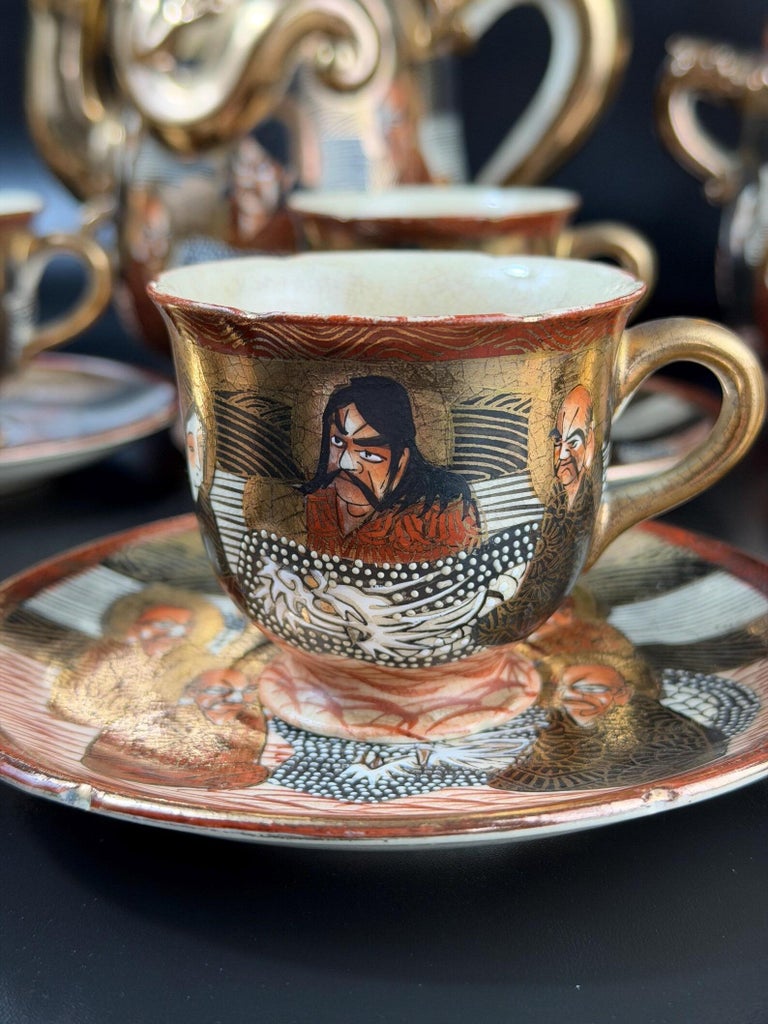 Japanese Satsuma Moriage Dragonware Tea Set - Meiji Period - 19