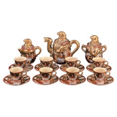 Japanese Satsuma Moriage Dragonware Tea Set - Meiji Period - 19 Pieces