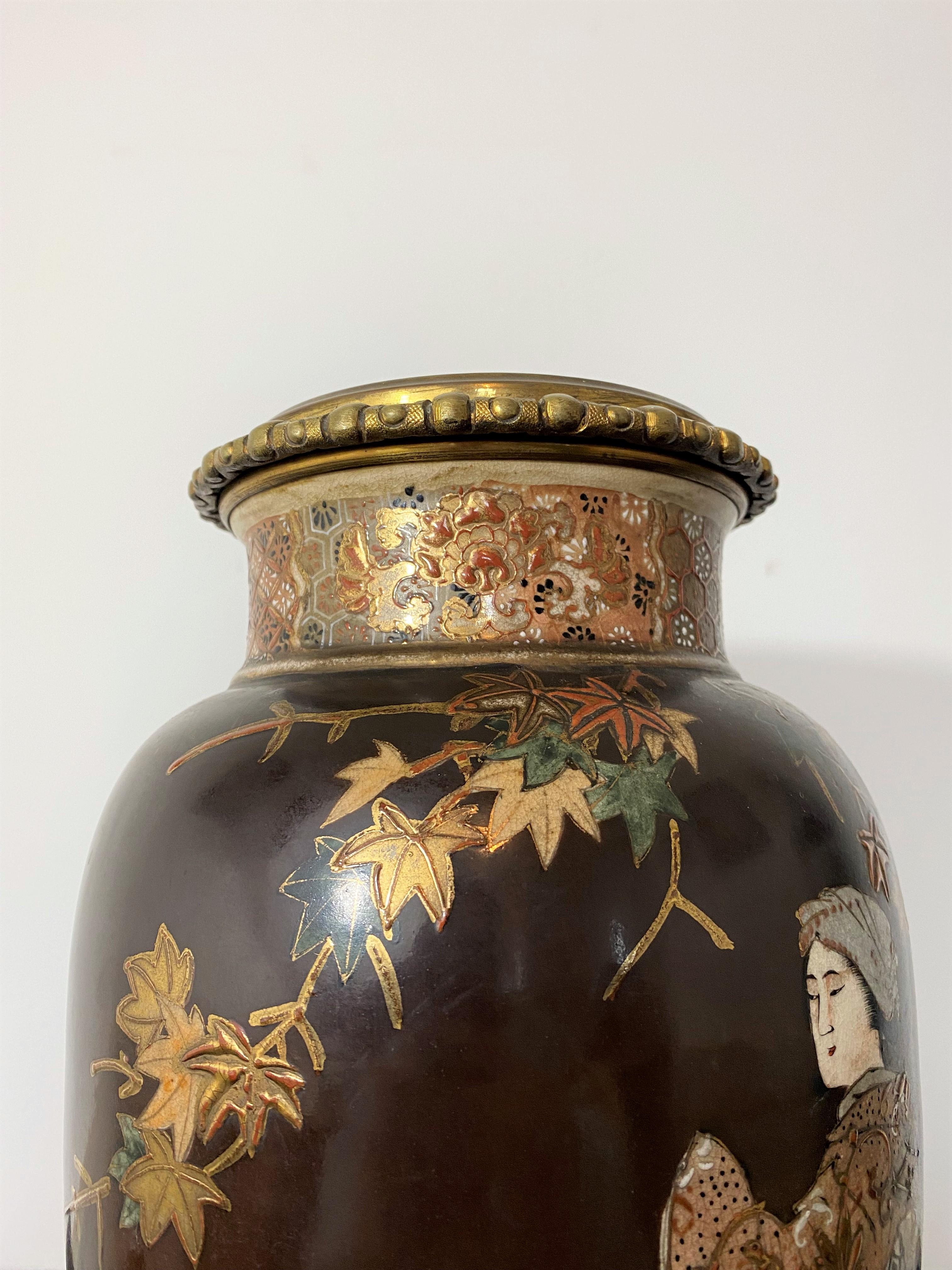 Japanese Satsuma Porcelain and Bronze Vase Transformed into a Lamp 19th Century  For Sale 8