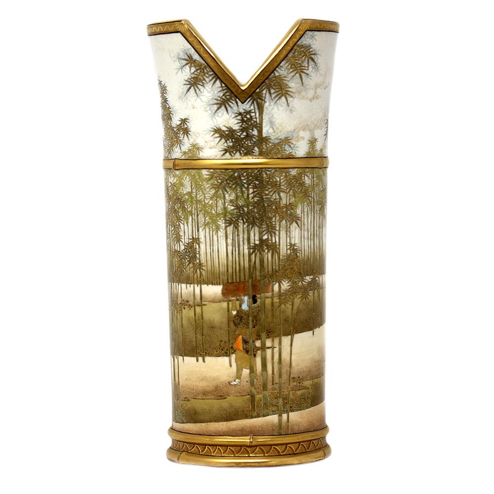 Gilt Japanese Meiji Period Satsuma Sleeve Vase Hasegawa