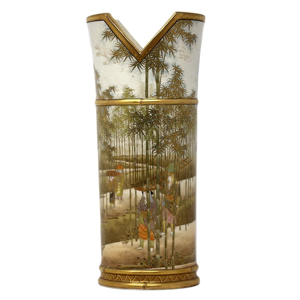19th Century Japanese Meiji Period Satsuma Sleeve Vase Hasegawa