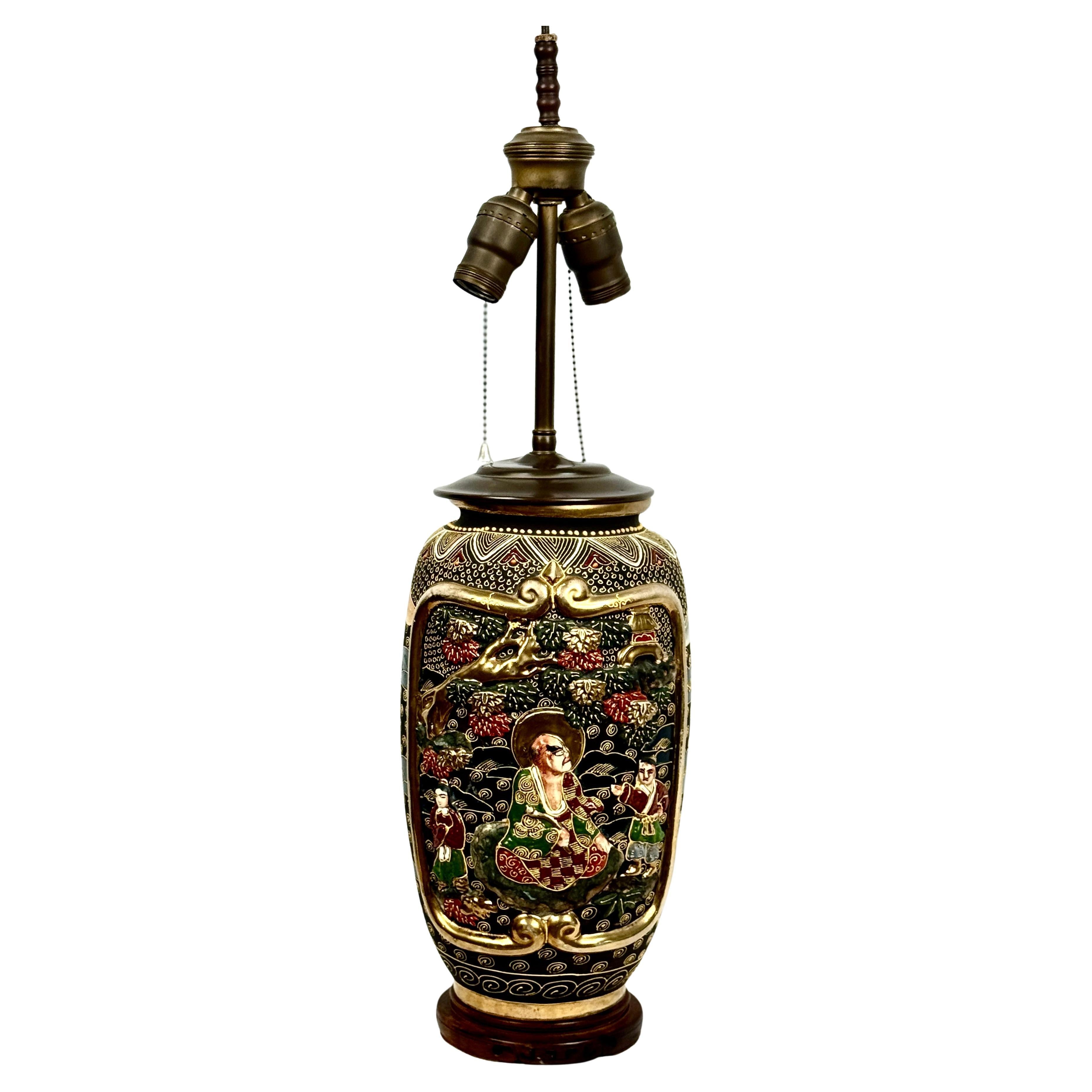 Japanese Satsuma Style Porcelain Vase Table Lamp For Sale 4