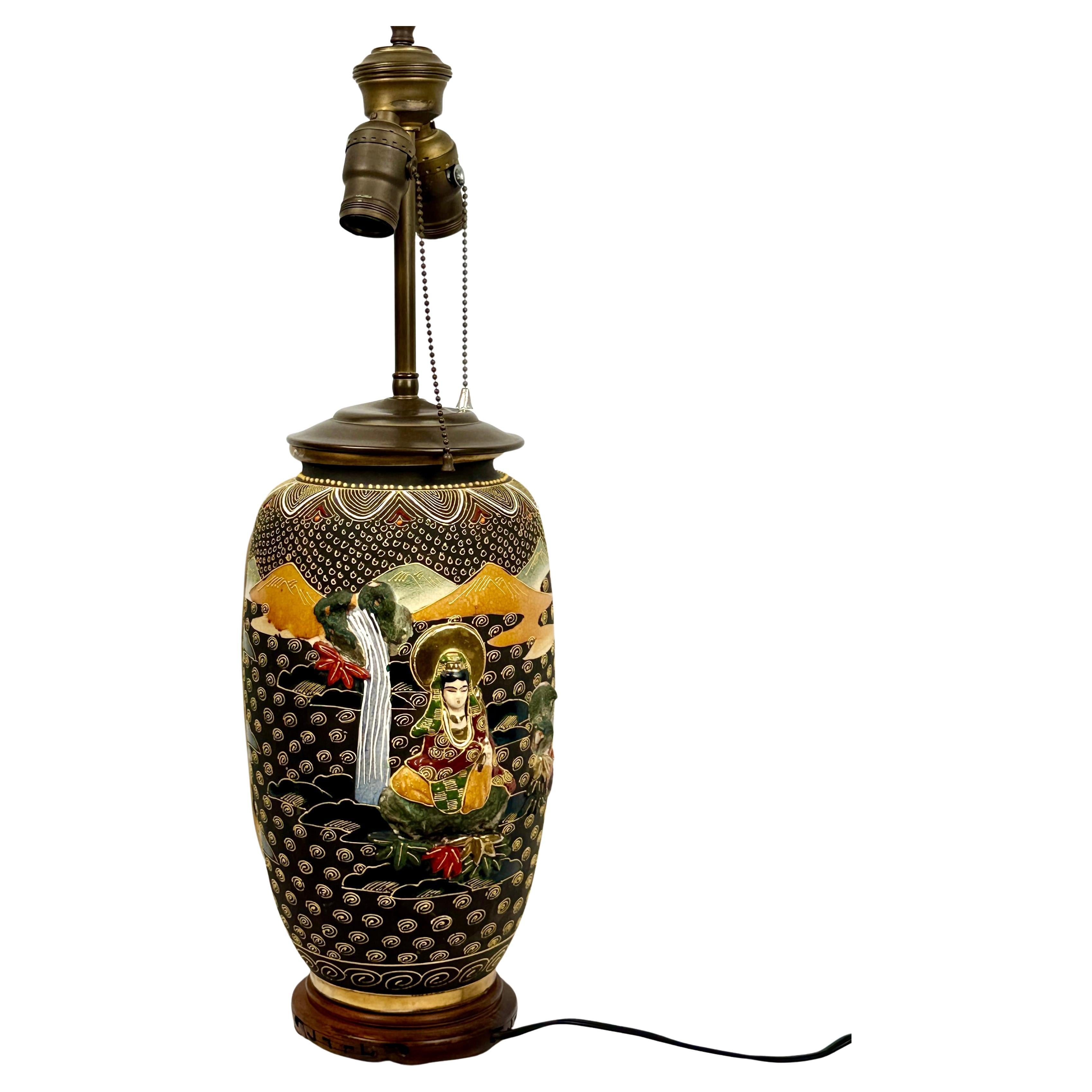 Anglo-Japanese Japanese Satsuma Style Porcelain Vase Table Lamp For Sale