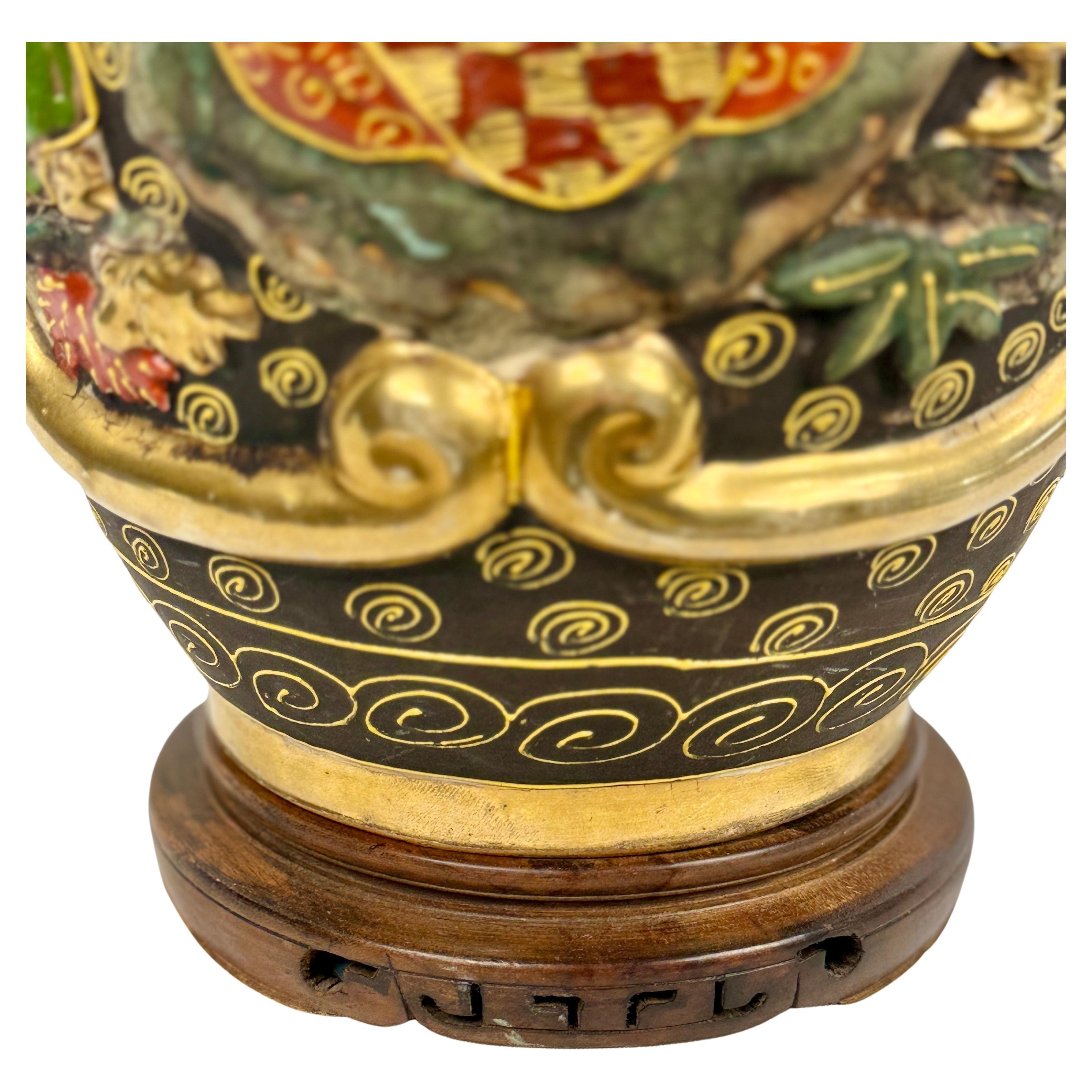 20th Century Japanese Satsuma Style Porcelain Vase Table Lamp For Sale