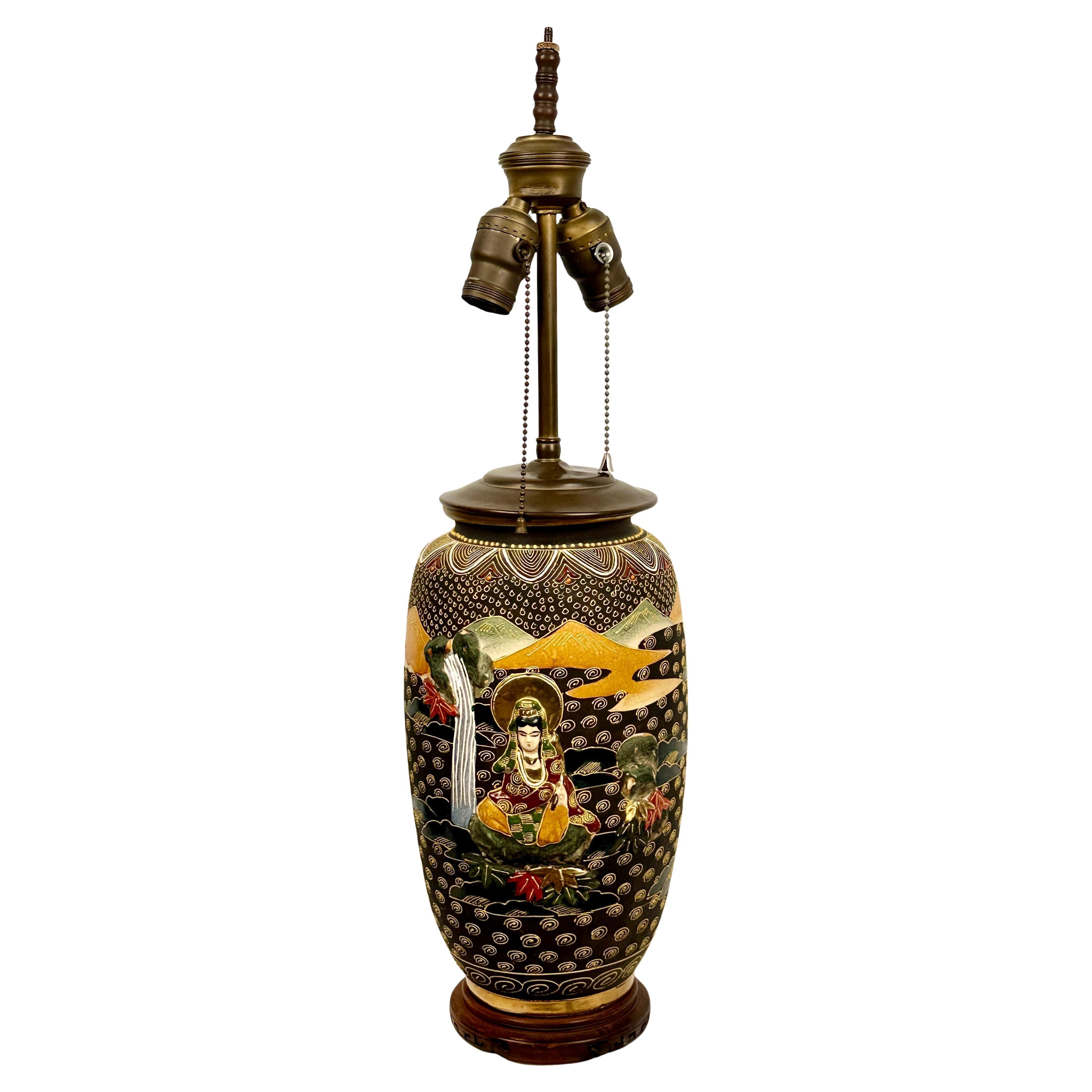Japanese Satsuma Style Porcelain Vase Table Lamp For Sale 2