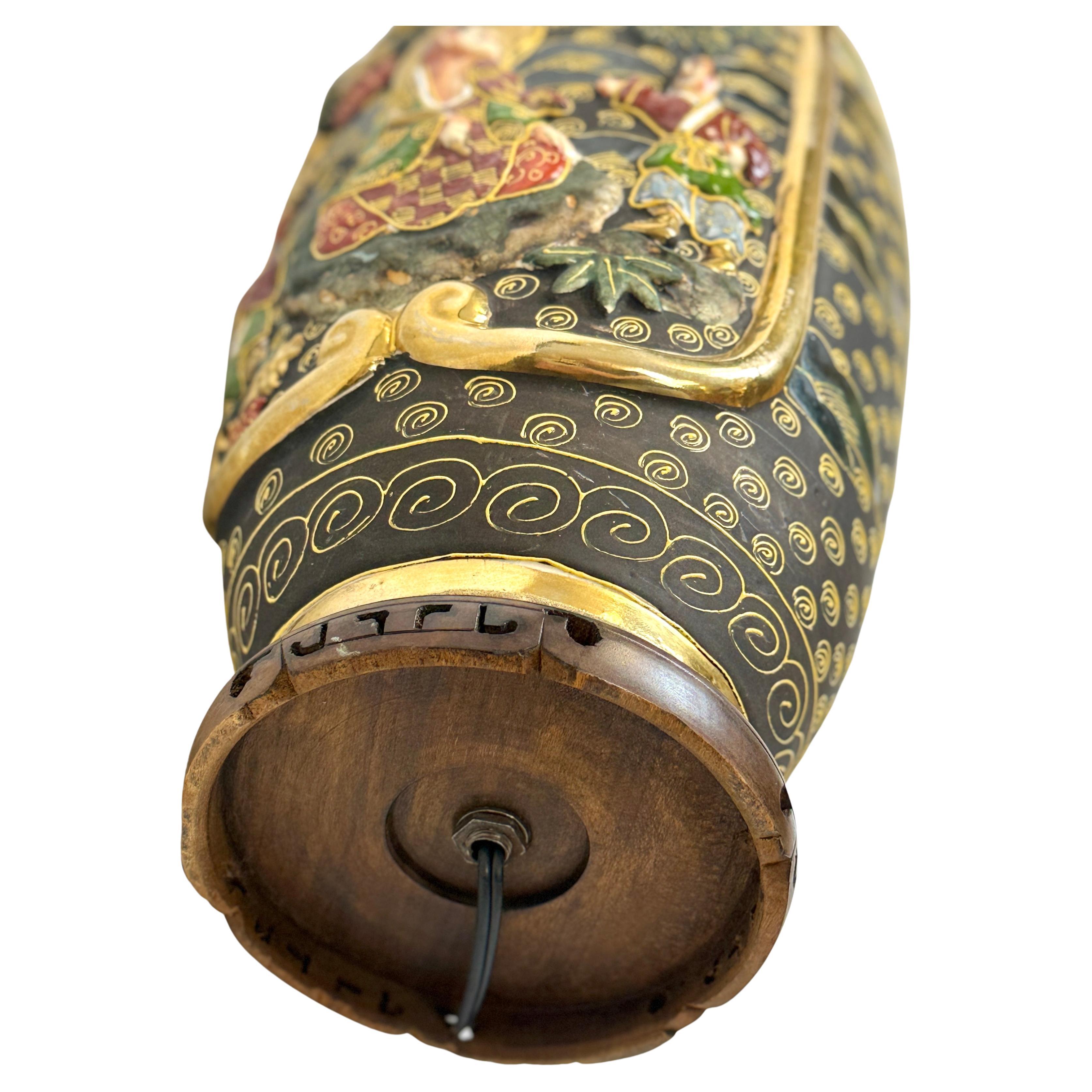 Japanese Satsuma Style Porcelain Vase Table Lamp For Sale 3
