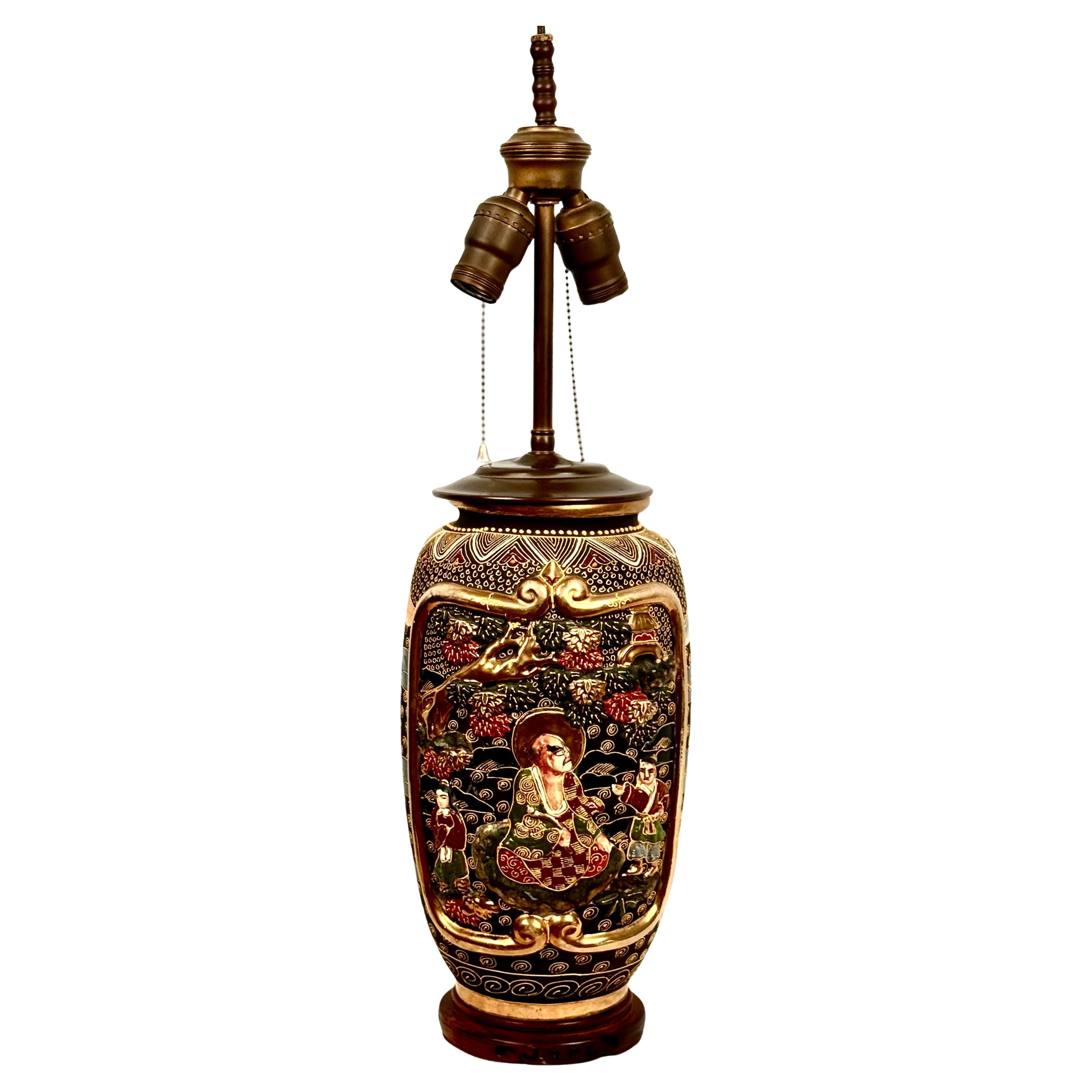 Japanische Porzellanvase-Tischlampe im Satsuma-Stil