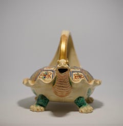 Japanese Satsuma Tea Kettle, Rare ‘Minogame’ Turtle Form, Signed Makuzu Kozan