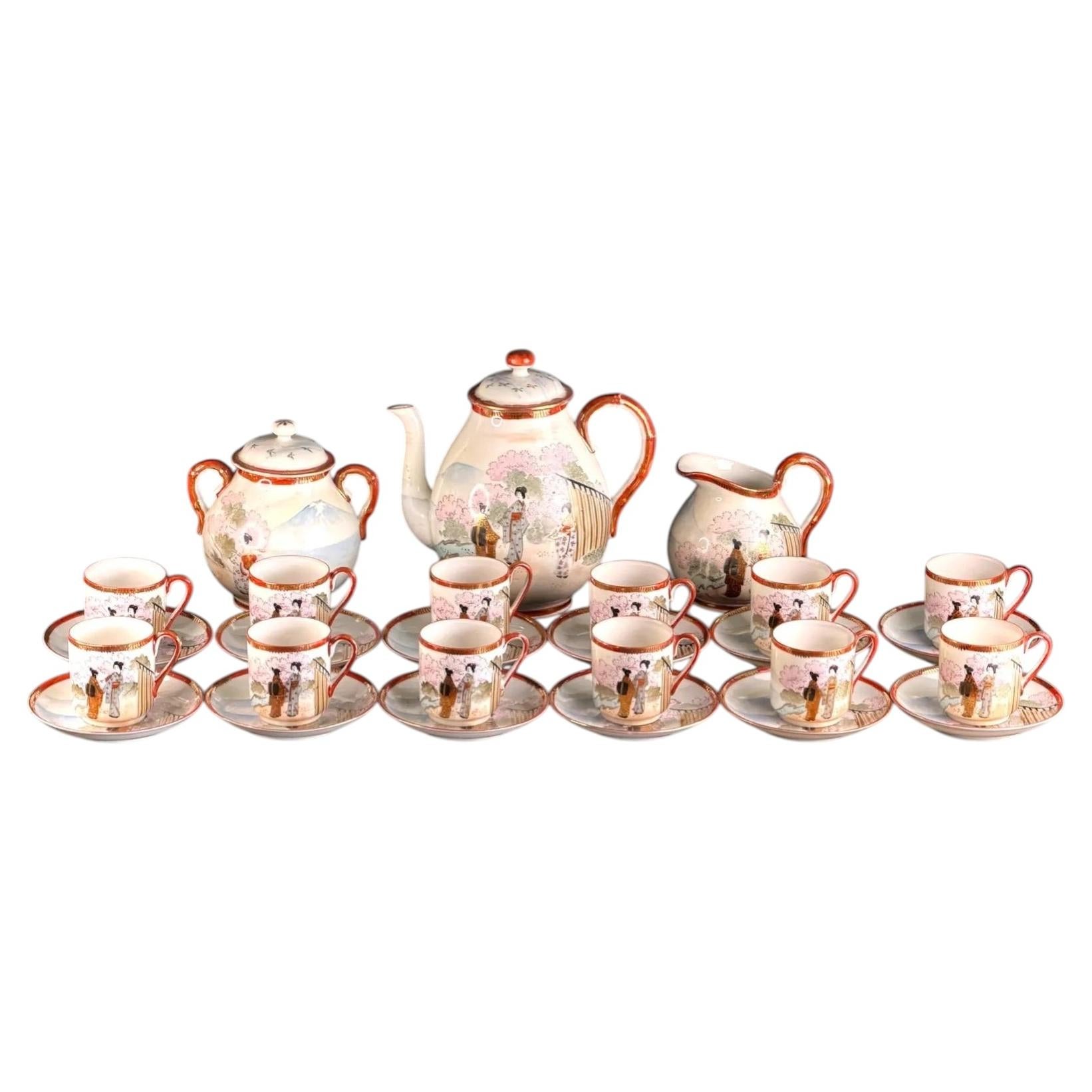 Japanese Satsuma Tea Set for 12 – Hand Painted Geisha