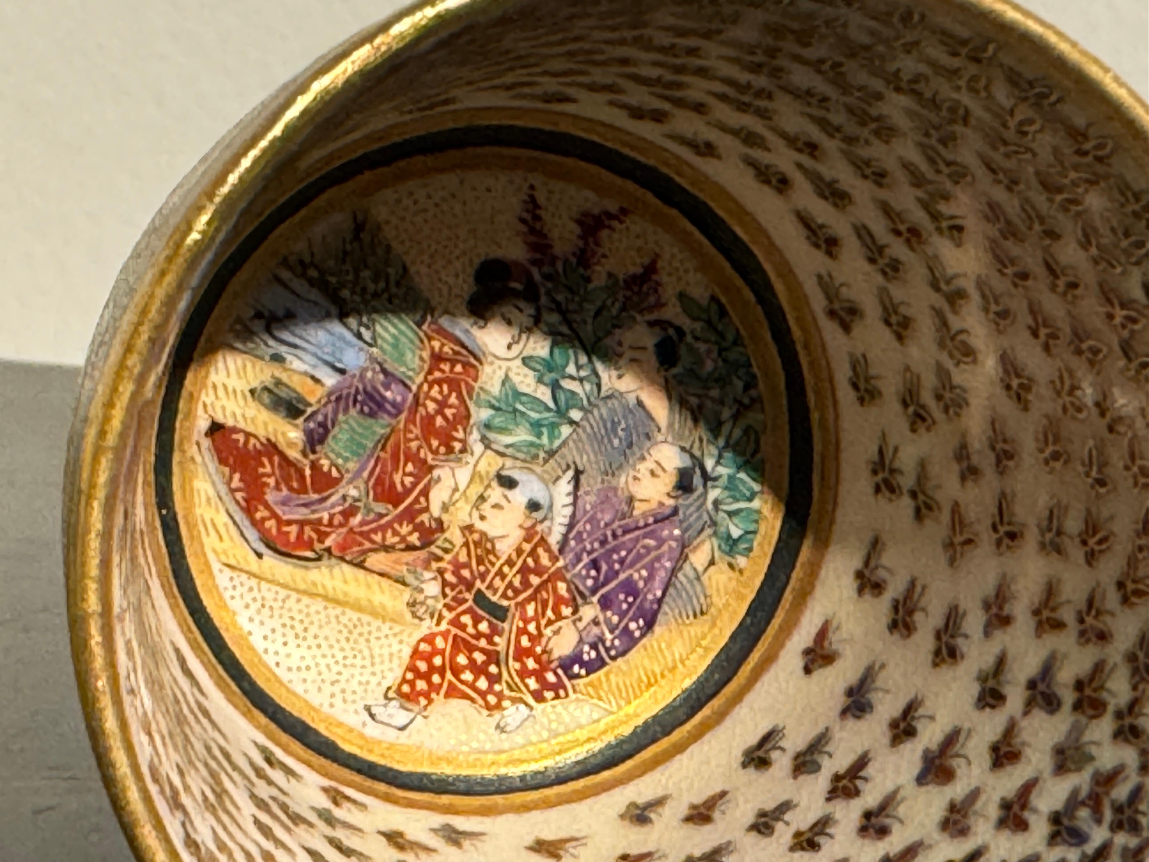 Japanese Satsuma Thousand Butterflies Sake Cup, Gunkozan, Meiji Period, Japan 1