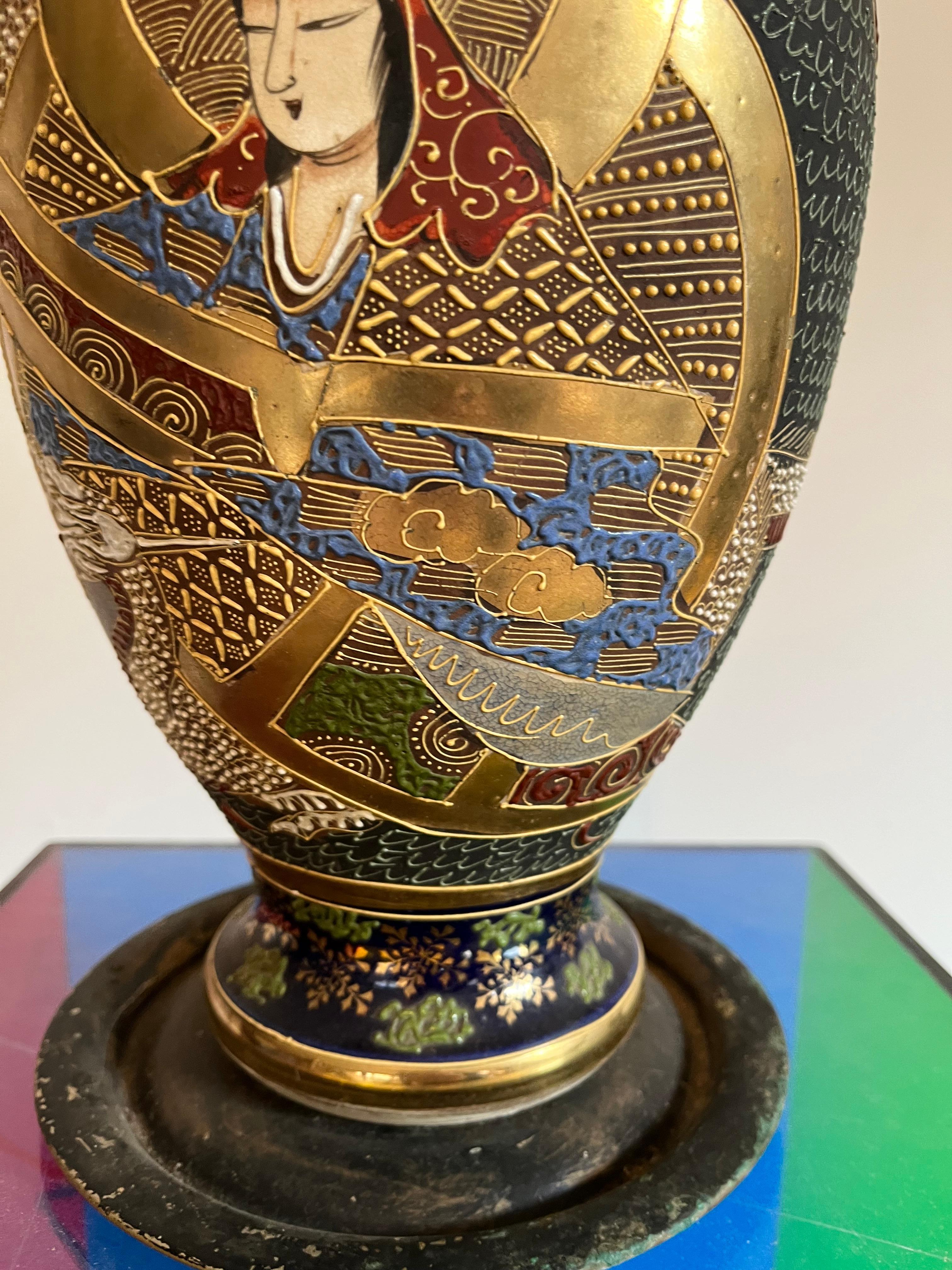 Meiji Japanese Satsuma Vase Lamp For Sale
