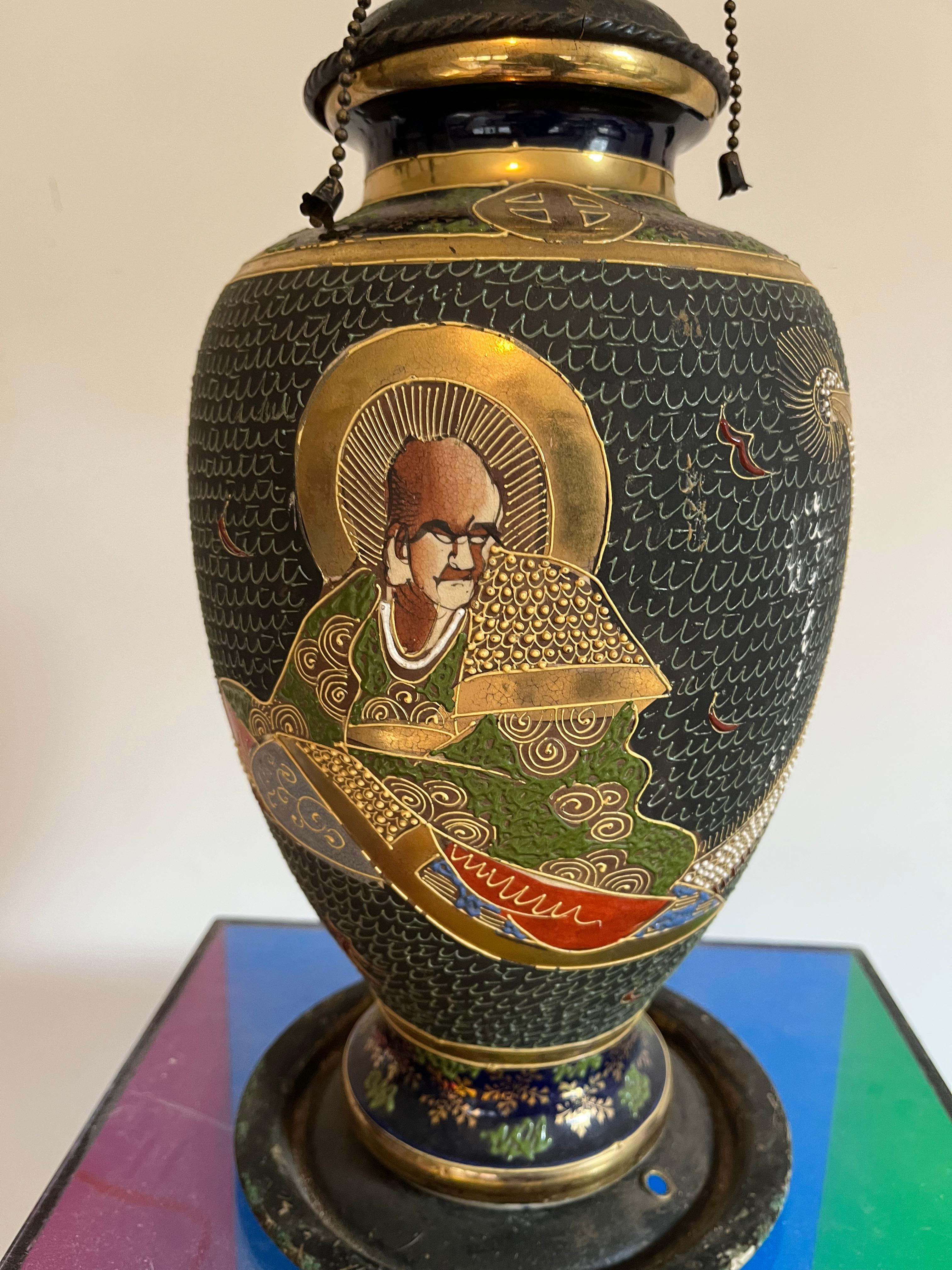 Japanese Satsuma Vase Lamp In Good Condition For Sale In Doylestown, PA