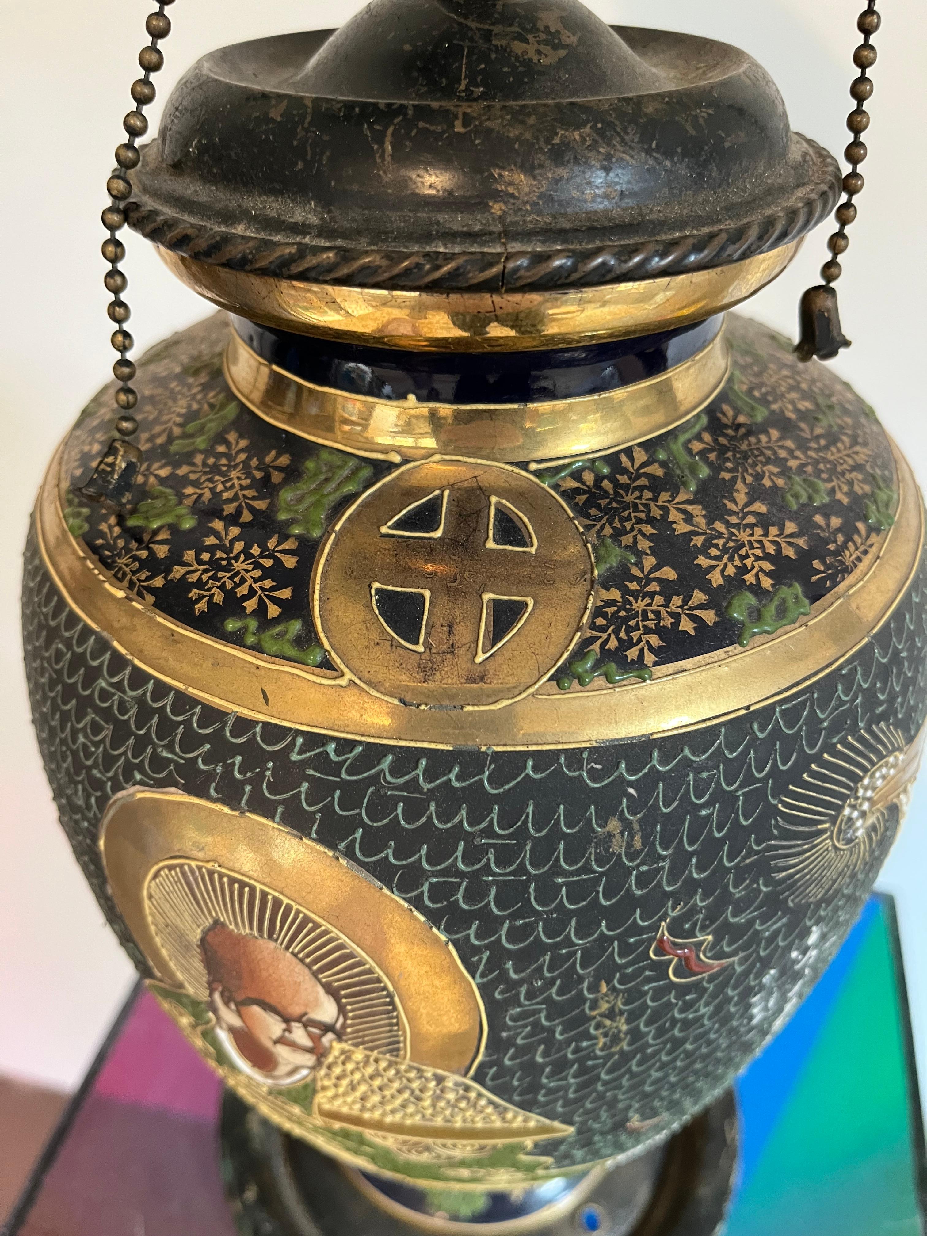 19th Century Japanese Satsuma Vase Lamp For Sale