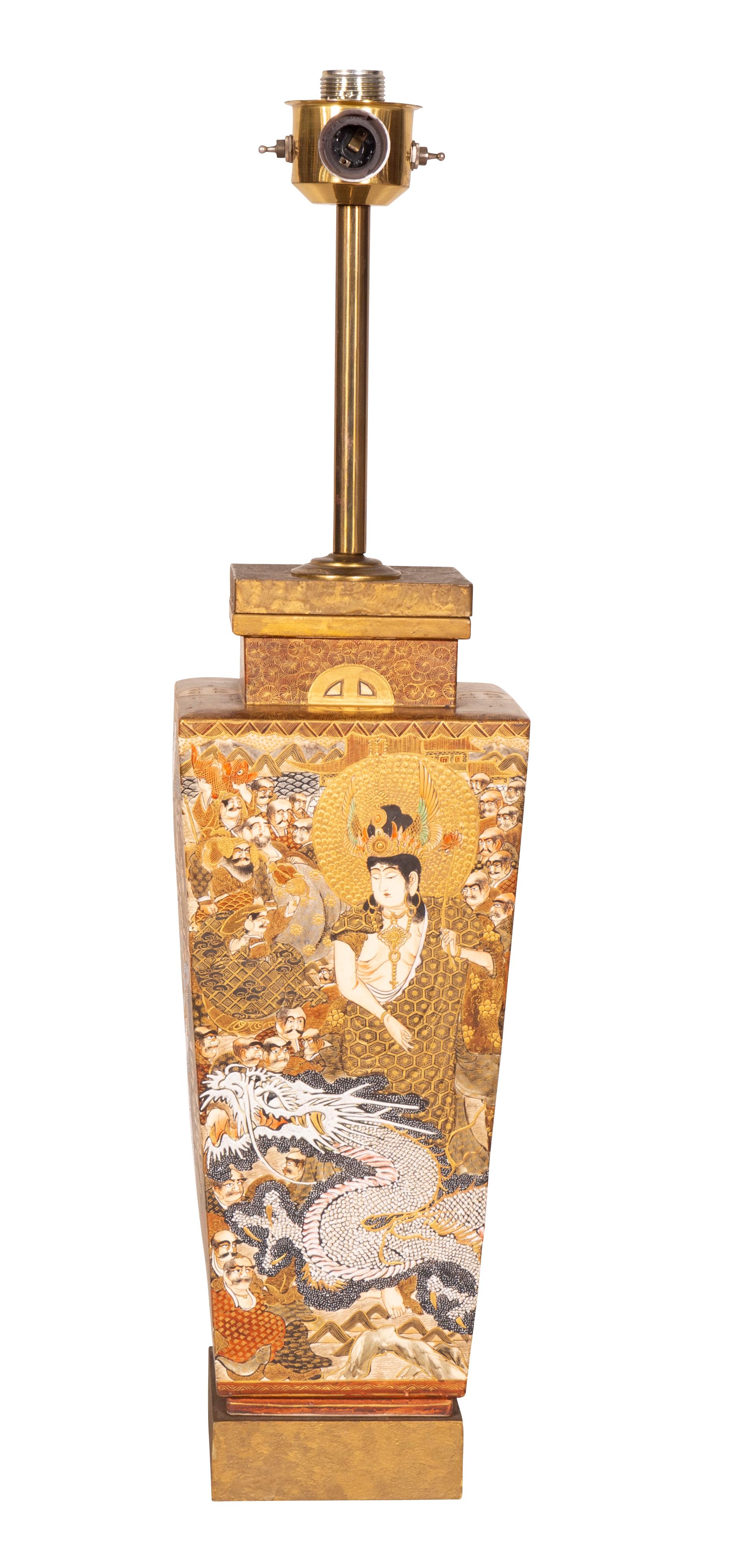 Pottery Japanese Satsuma Vase Mounted as a Lamp
