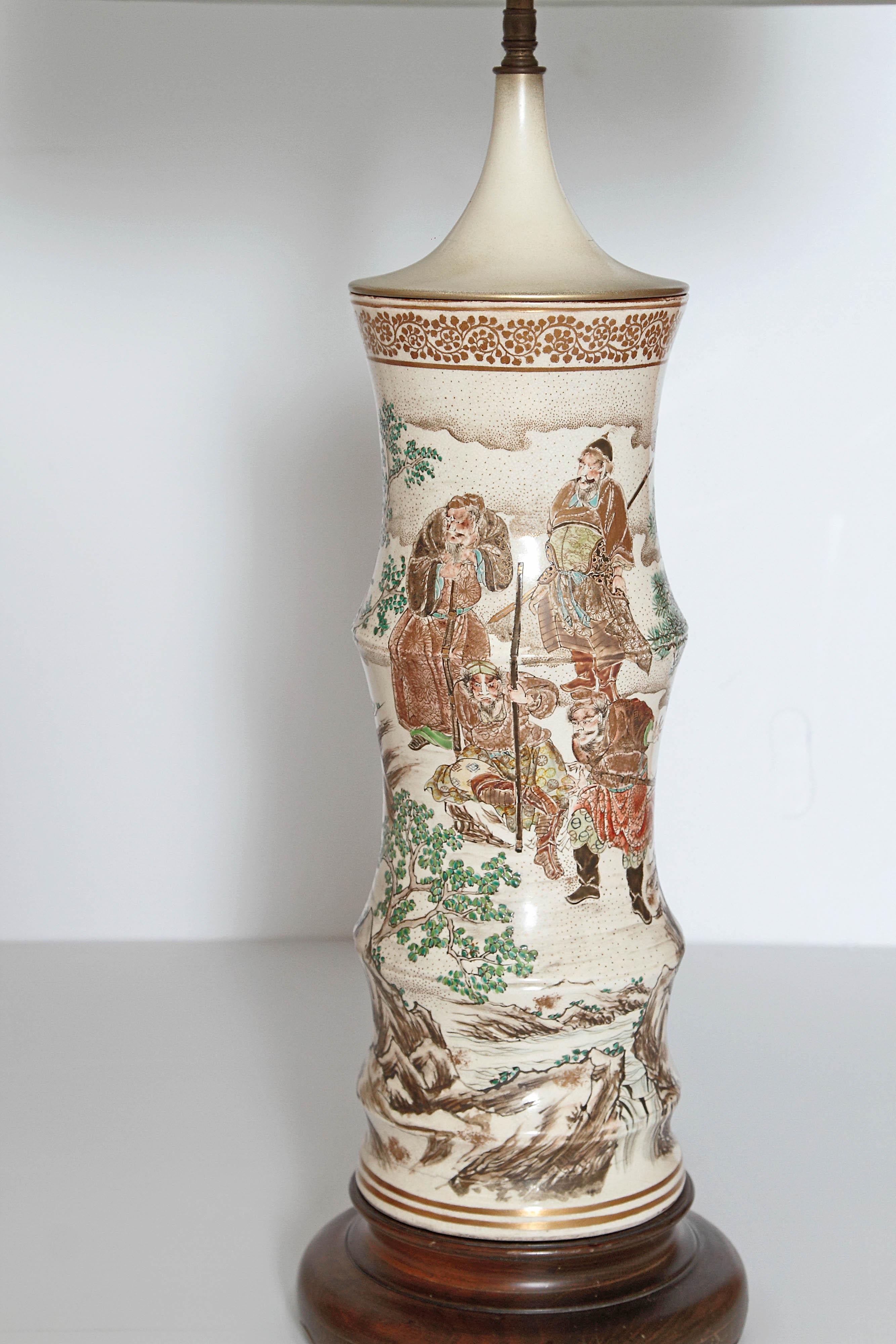Japanese Satsuma Vase Pair as Custom Lamps 2