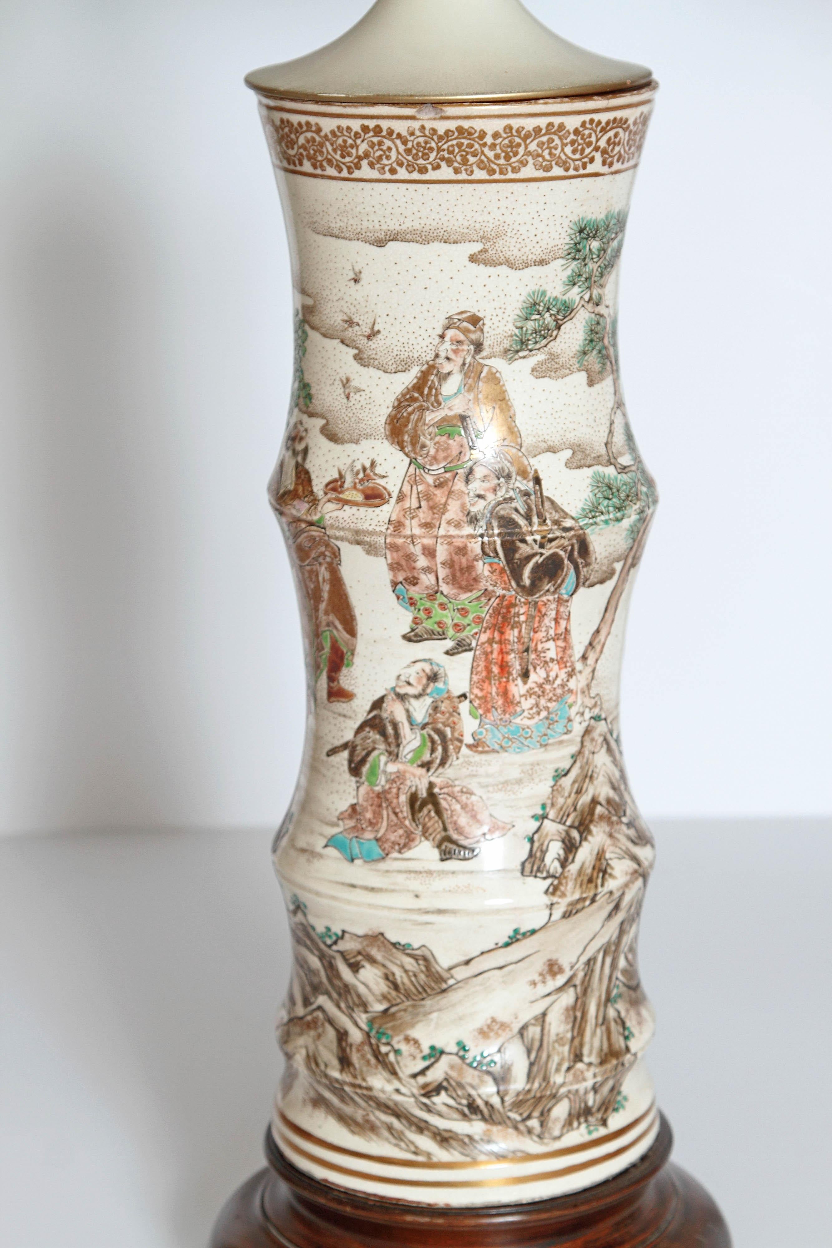Japanese Satsuma Vase Pair as Custom Lamps 5