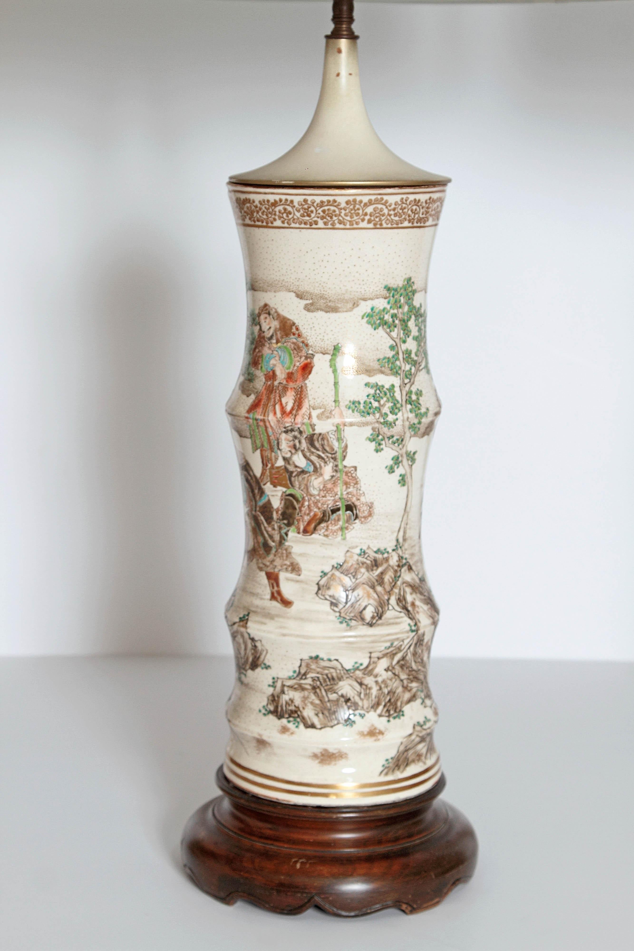 Meiji Japanese Satsuma Vase Pair as Custom Lamps
