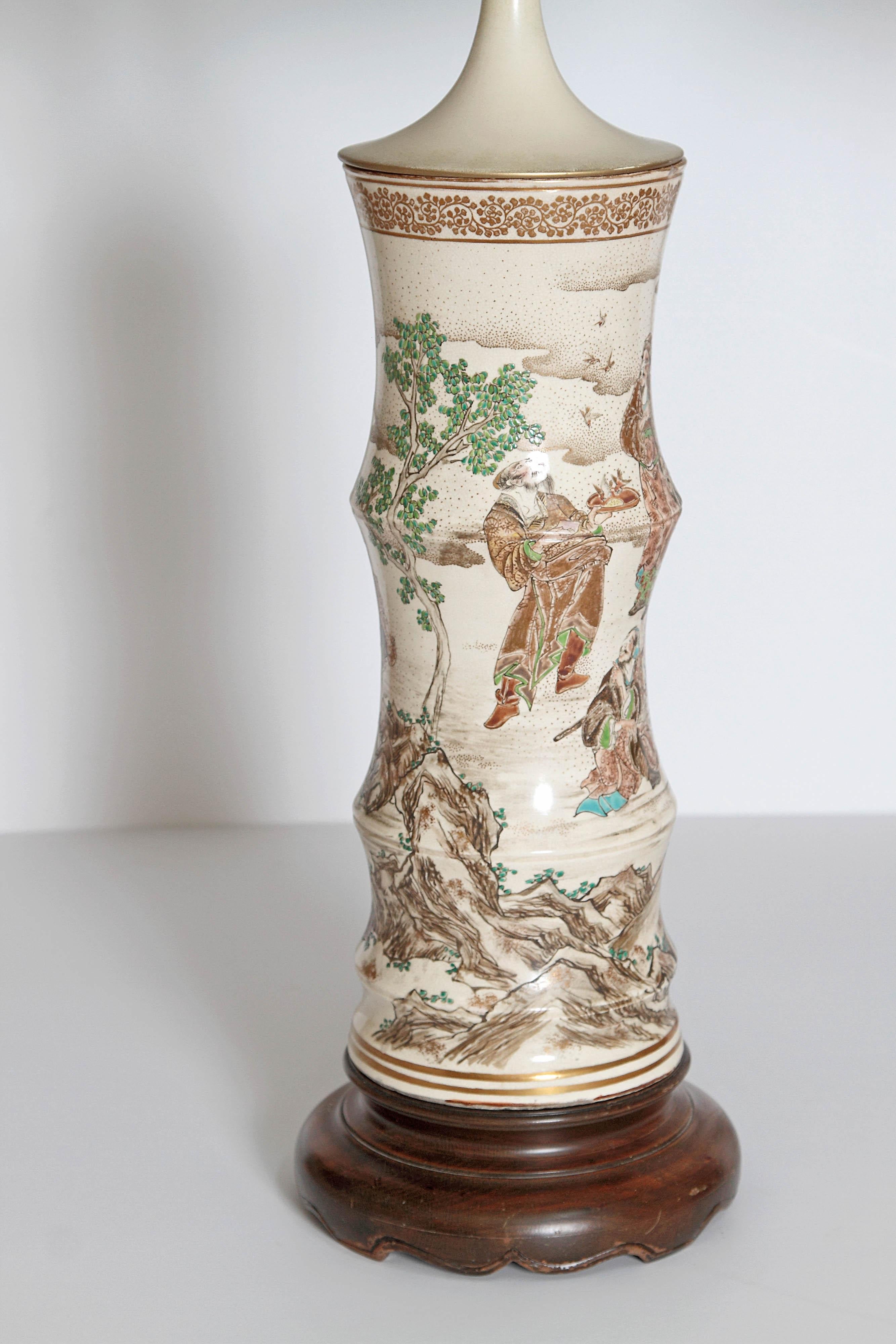 Porcelain Japanese Satsuma Vase Pair as Custom Lamps