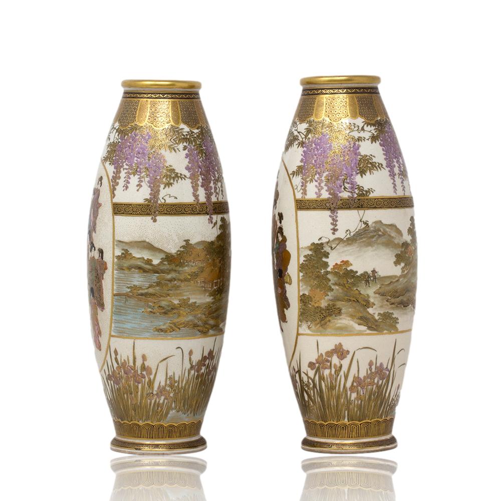 Japonais Paire de vases japonais Satsuma par Senzan Période Meiji en vente