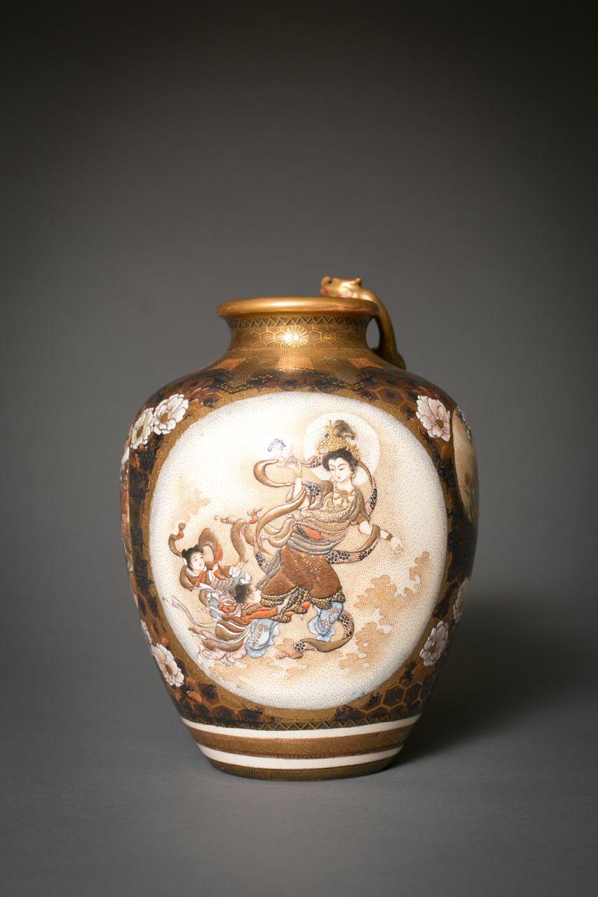 Gilt Japanese Satsuma Vase with Dragon For Sale