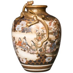 Antique Japanese Satsuma Vase with Dragon