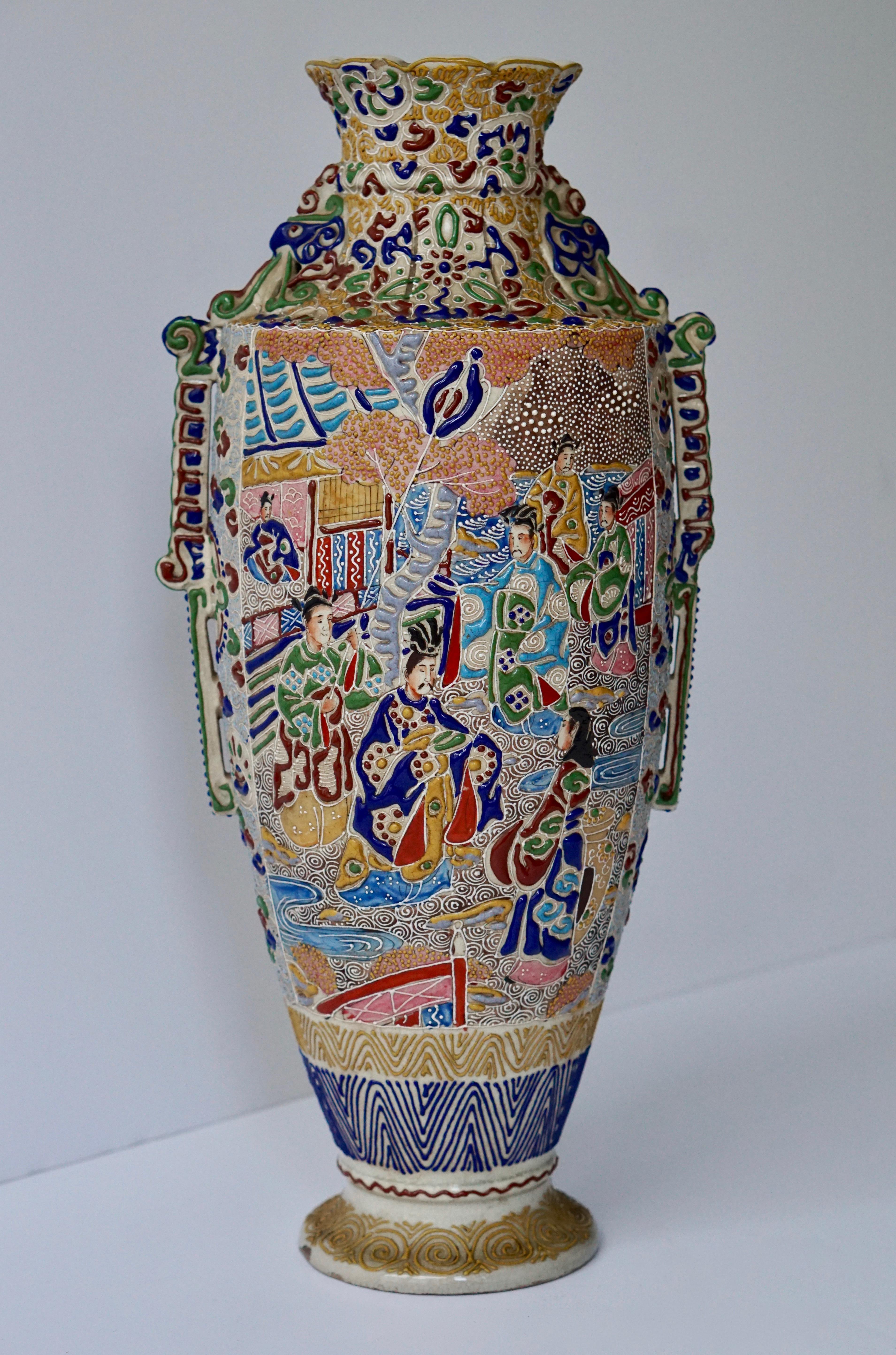 20th Century Japanese Satsuma Vase with Figures For Sale