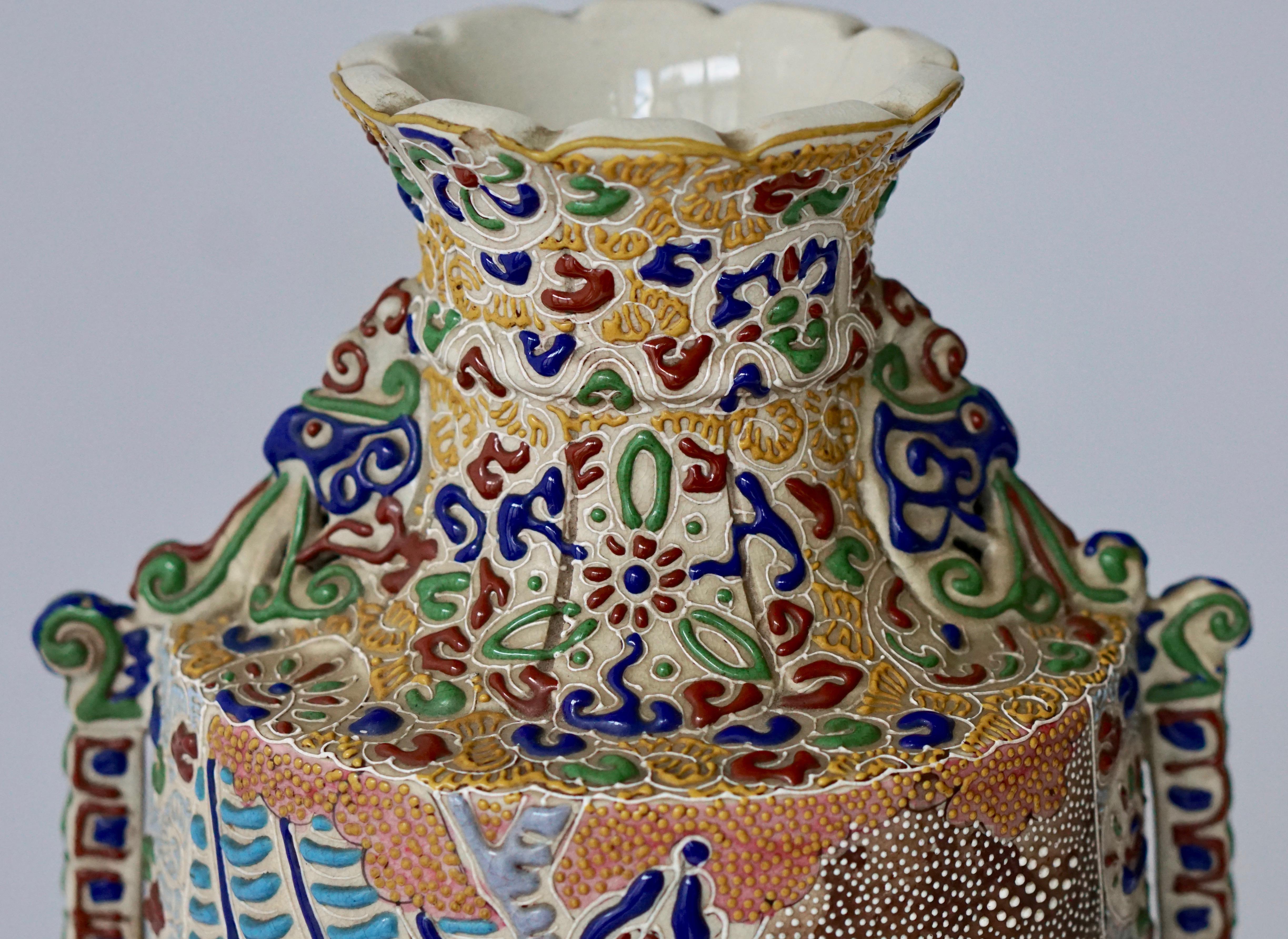 Ceramic Japanese Satsuma Vase with Figures For Sale