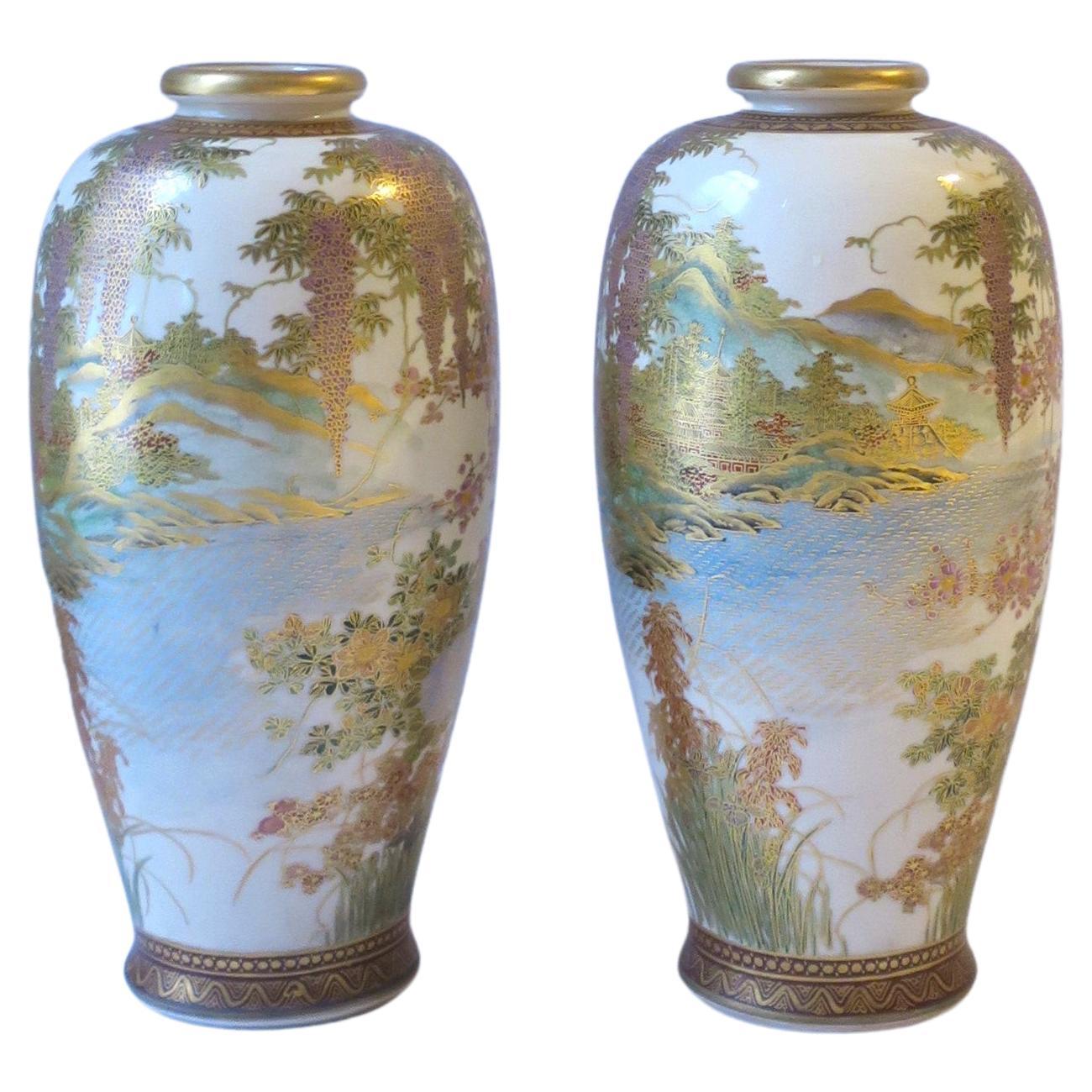Japanese Satsuma Vases, Pair In Excellent Condition For Sale In New York, NY