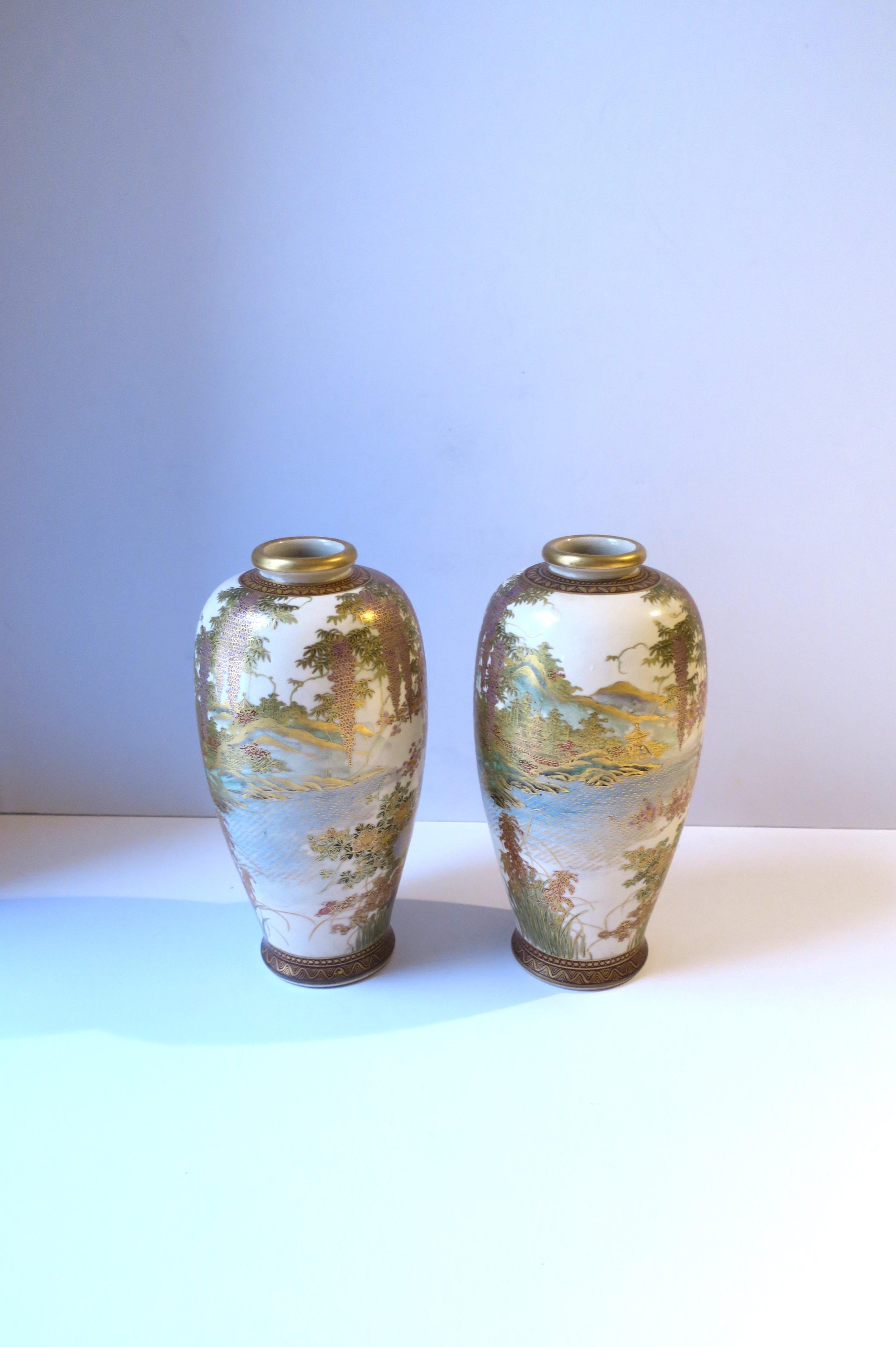 Earthenware Japanese Satsuma Vases, Pair For Sale