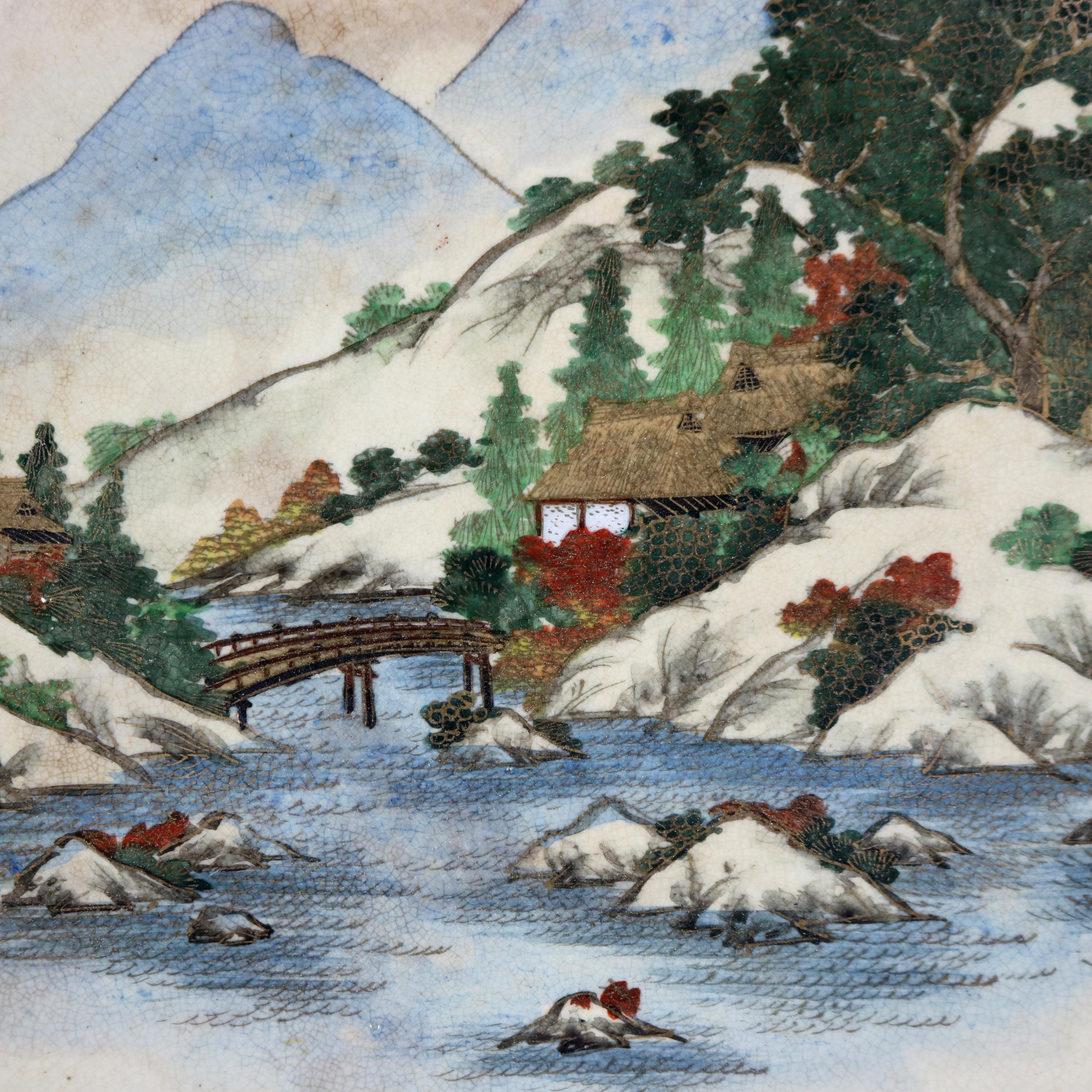 Asian Japanese Scenic Porcelain Compote with Landscape Scene 20thC For Sale