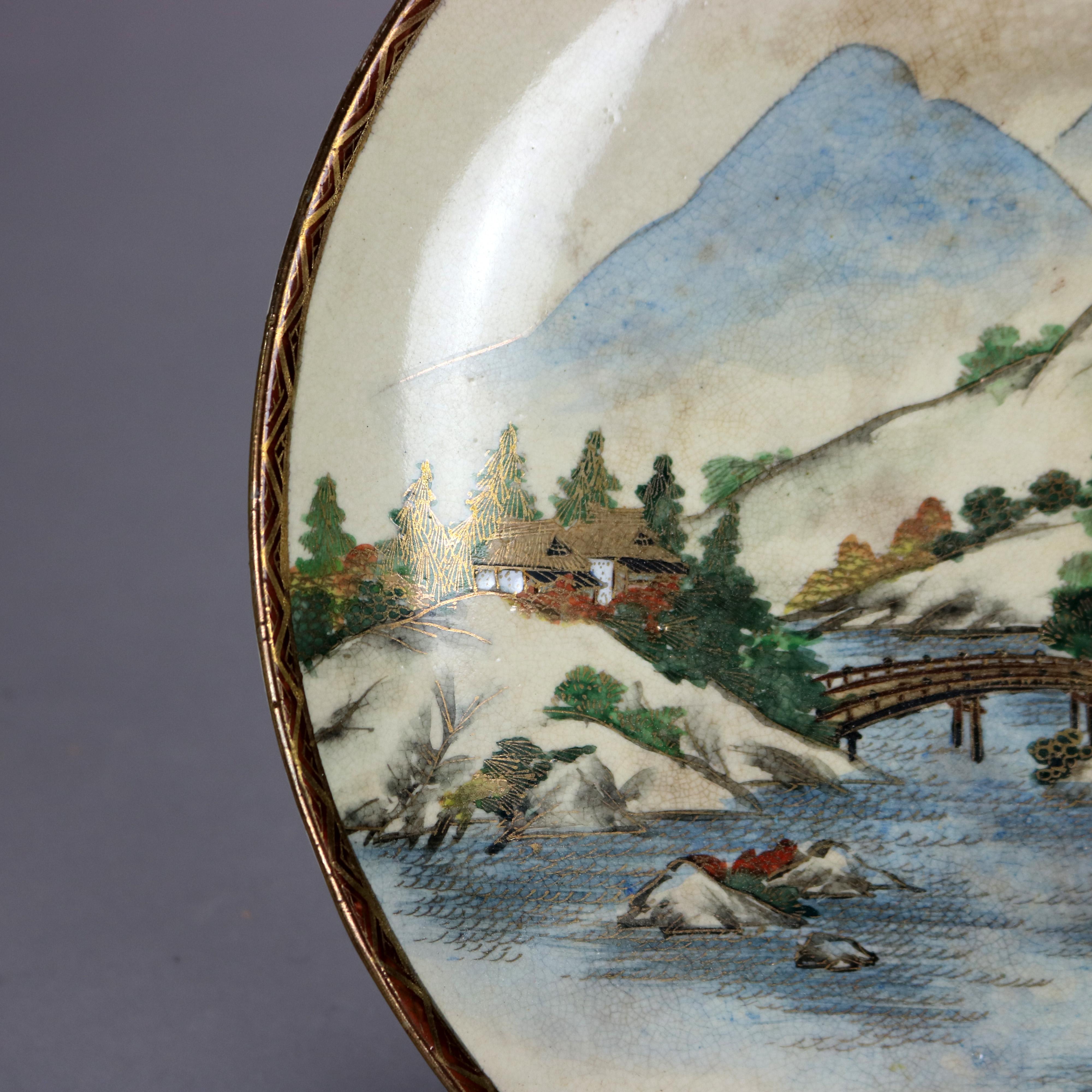 Japanese Scenic Porcelain Compote with Landscape Scene 20thC In Good Condition For Sale In Big Flats, NY