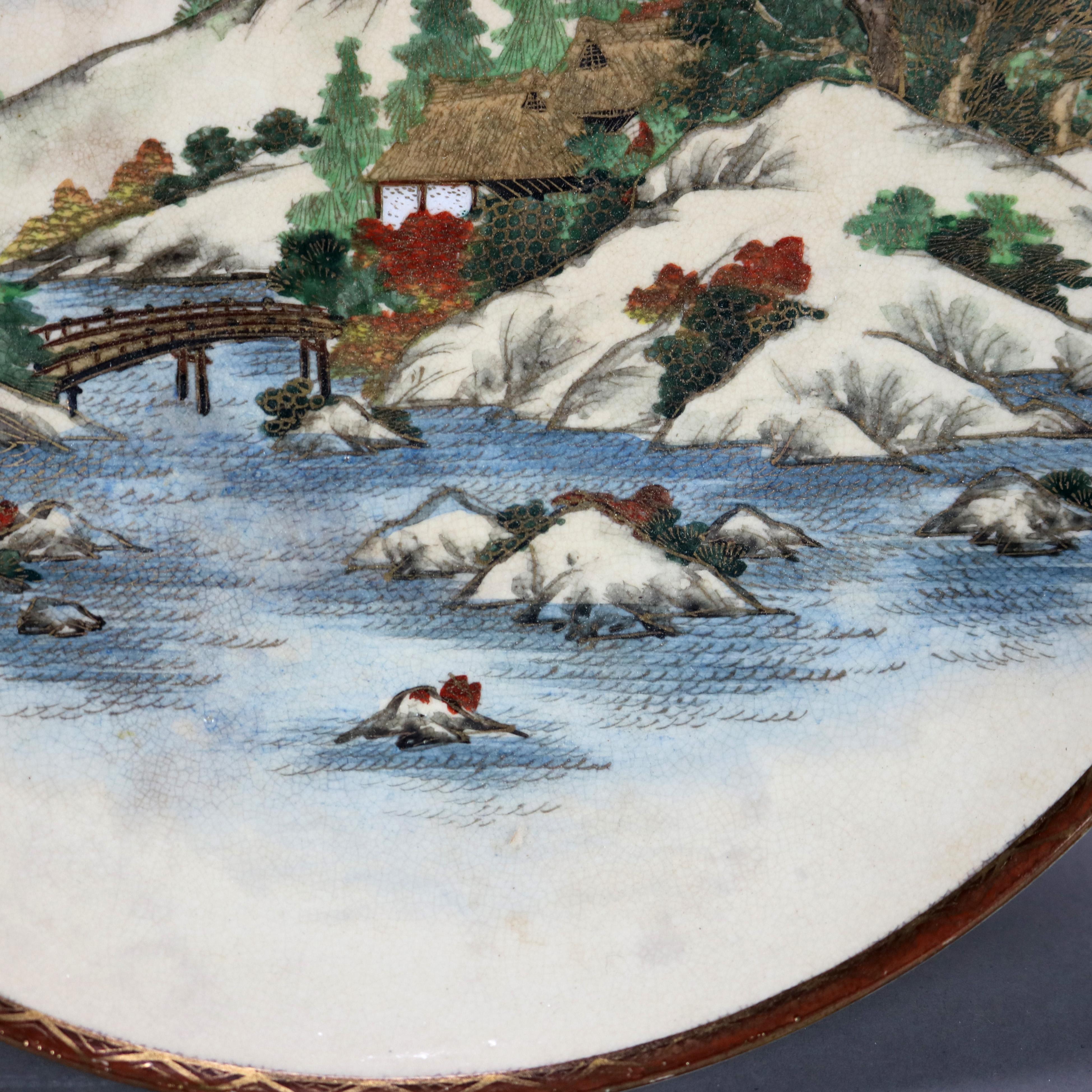 20th Century Japanese Scenic Porcelain Compote with Landscape Scene 20thC For Sale