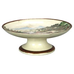 Japanese Scenic Porcelain Compote with Landscape Scene 20thC
