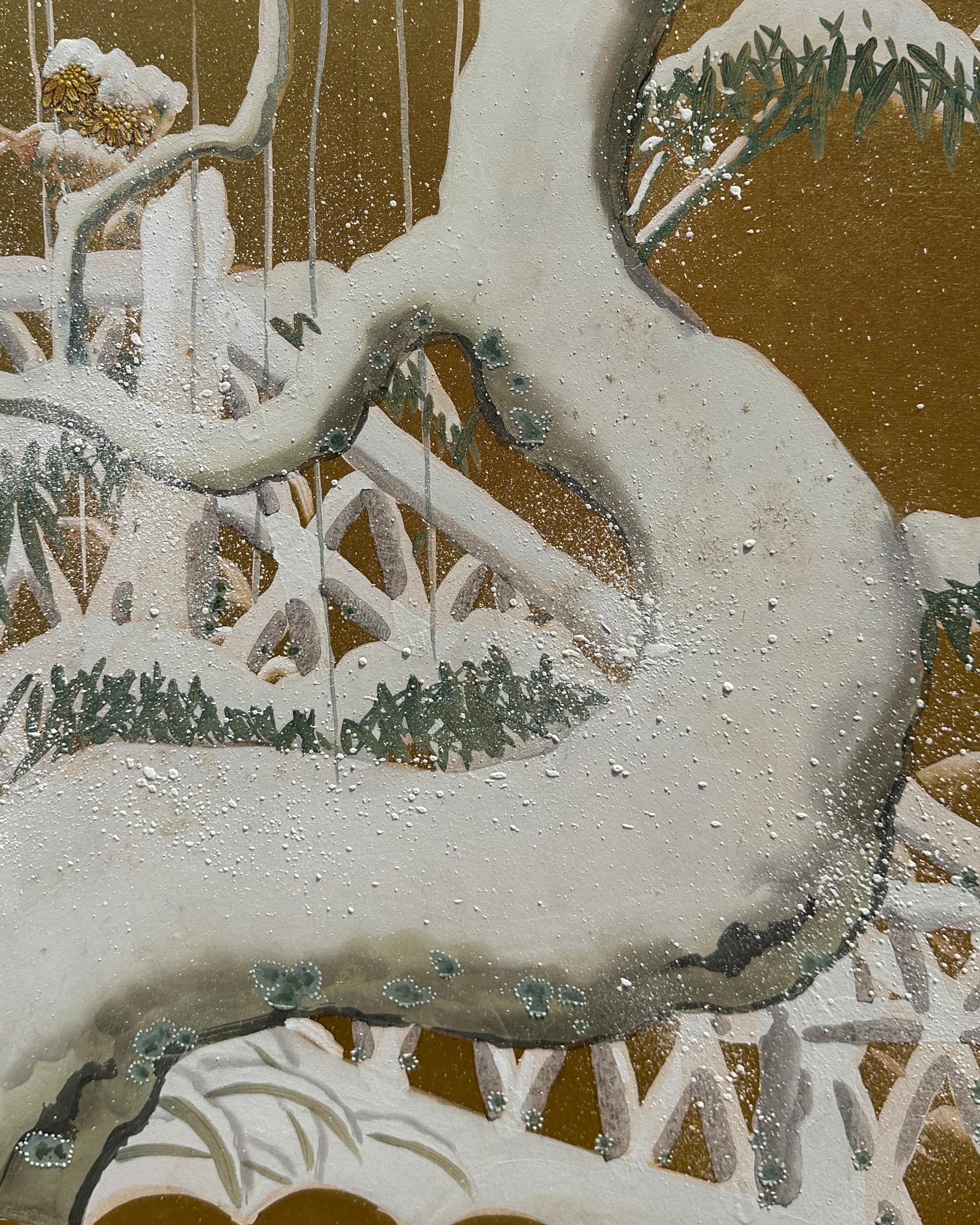 Hand-Crafted Japanese Screen: Flow of Time in Gold For Sale