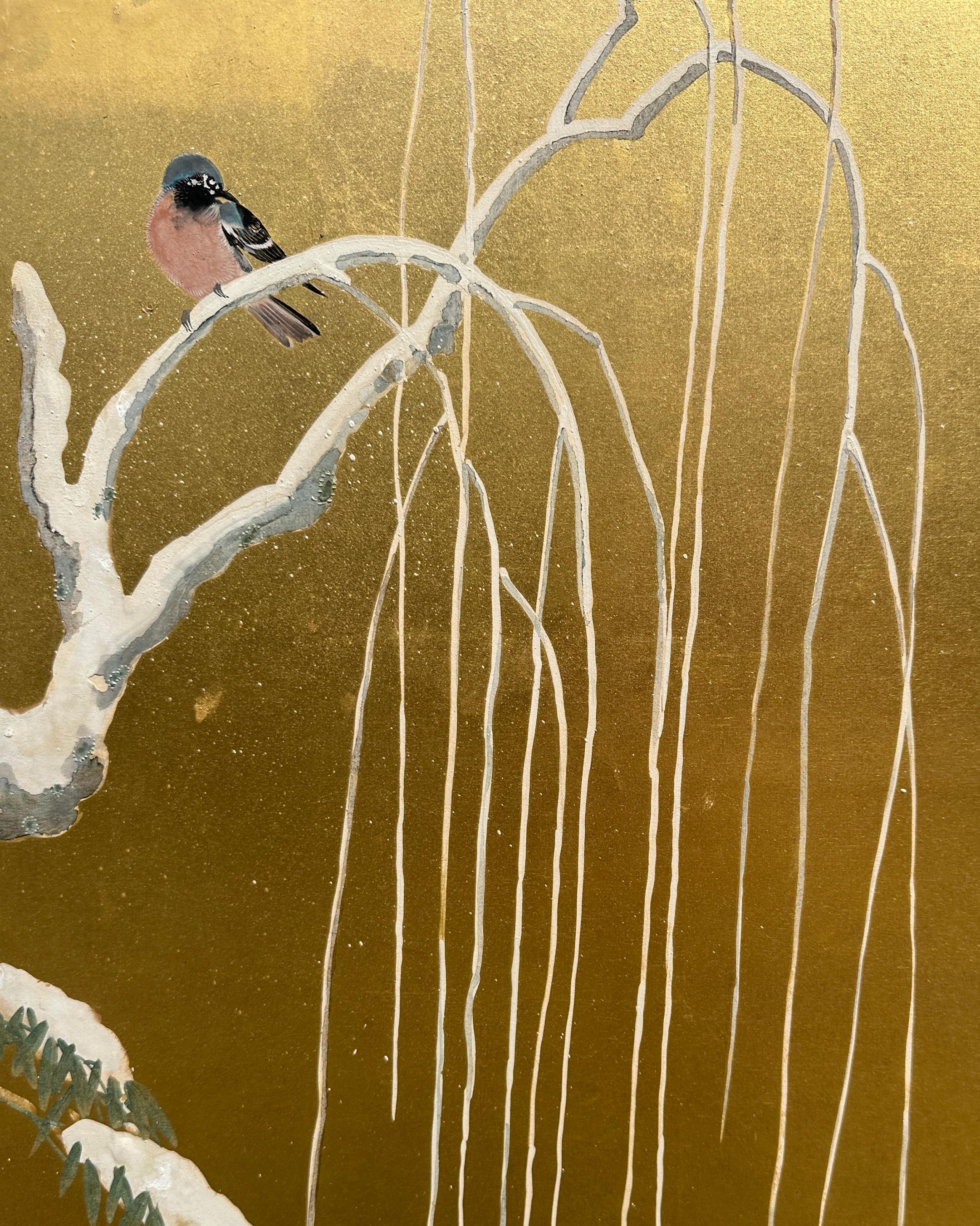 Wood Japanese Screen: Flow of Time in Gold For Sale