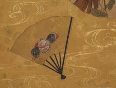 Japanese Screen 'Furosaki' with Gilded Ground and Fans, Late 19th Century