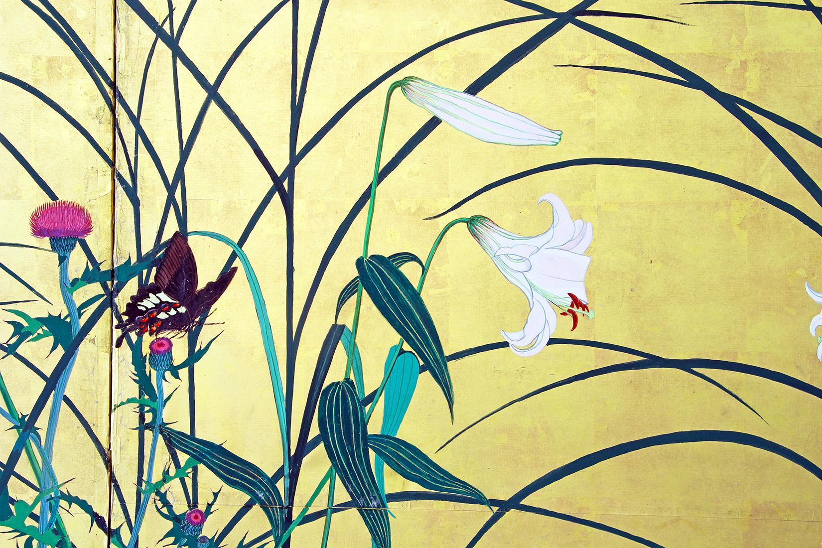 Showa Paravent japonais feuille d'or