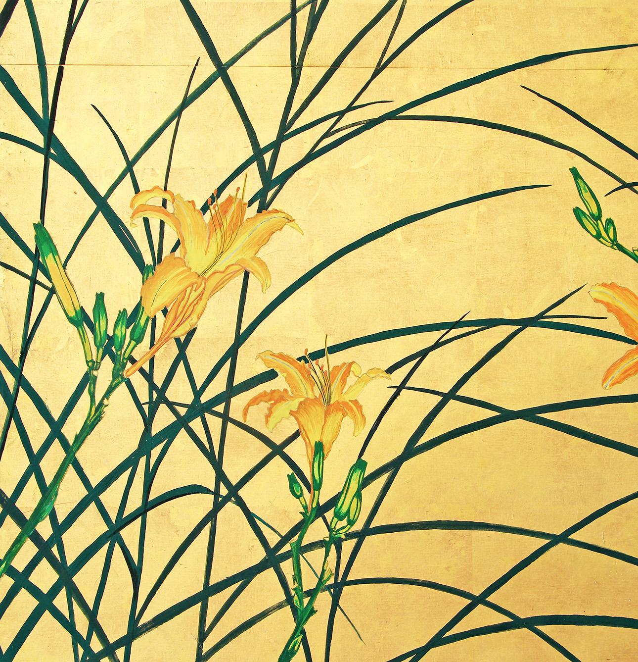 Japonais Paravent japonais feuille d'or
