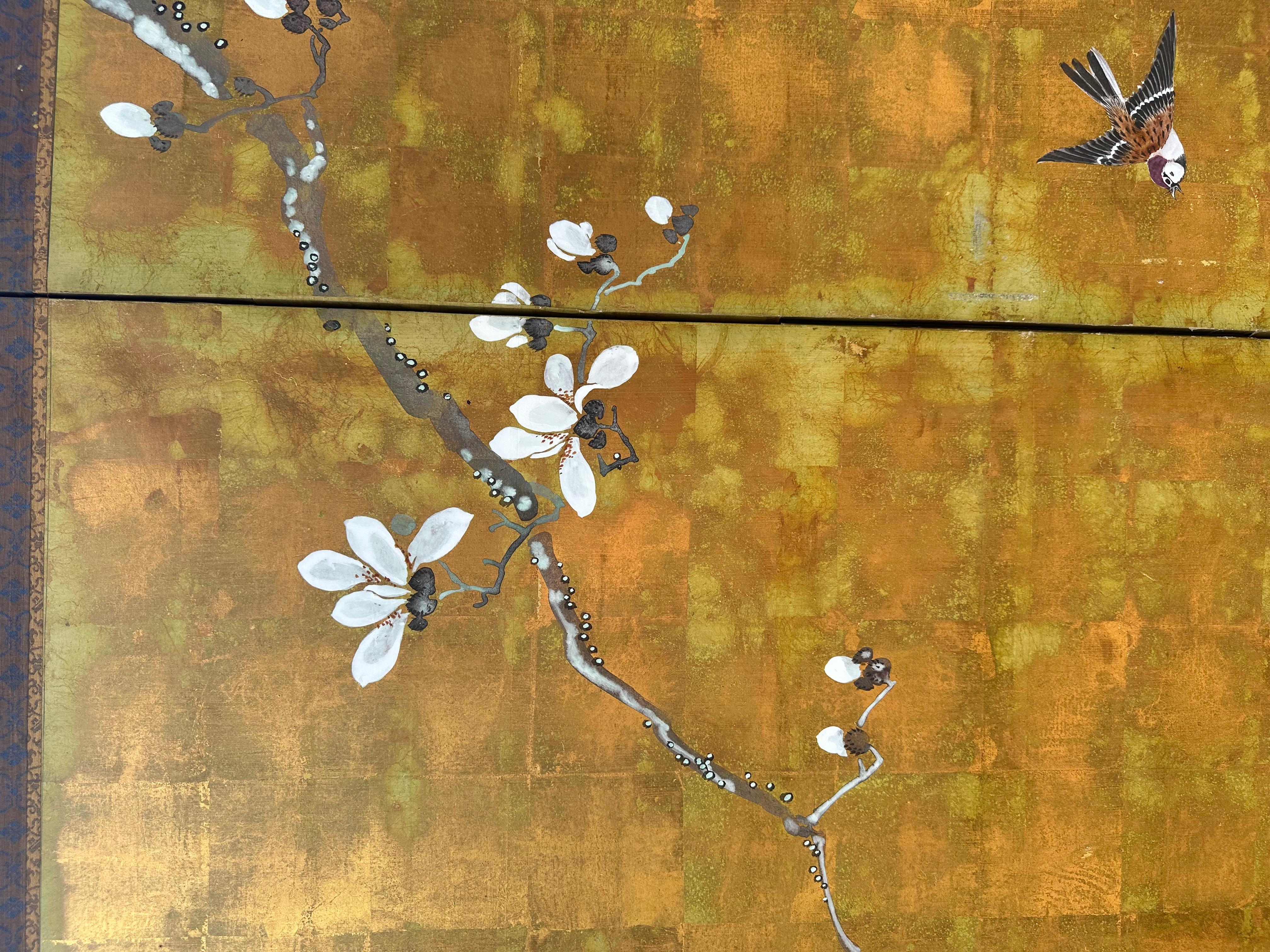 Hand-Painted Japanese screen: Melody of Magnolia Blossoms For Sale