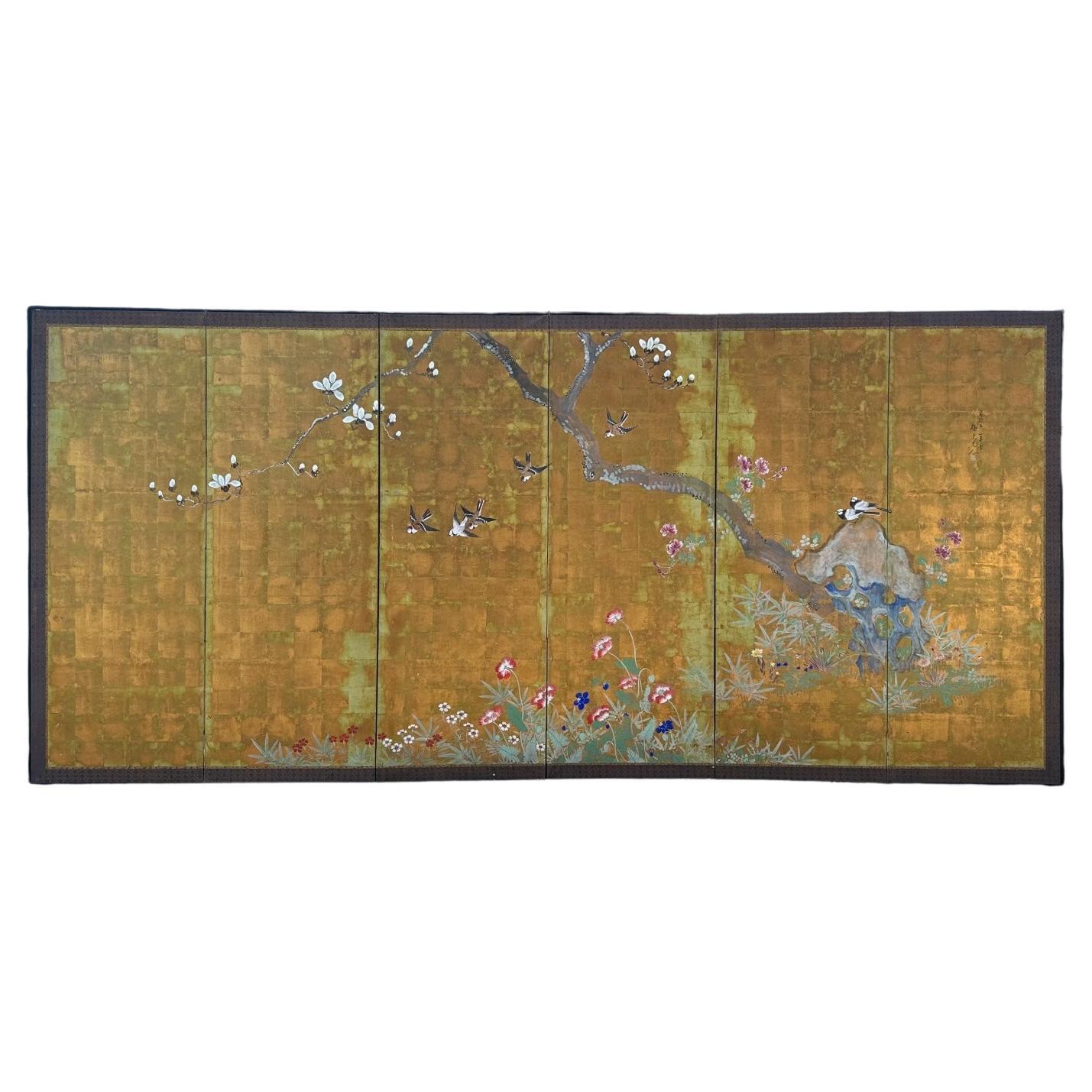 Japanese screen: Melody of Magnolia Blossoms