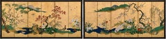 Japanese Screen Pair. 18th Century. Flowers & Birds of the Four Seasons.