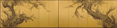 Japanese Screen Pair, Plum Blossoms, Kawakami Koritsu