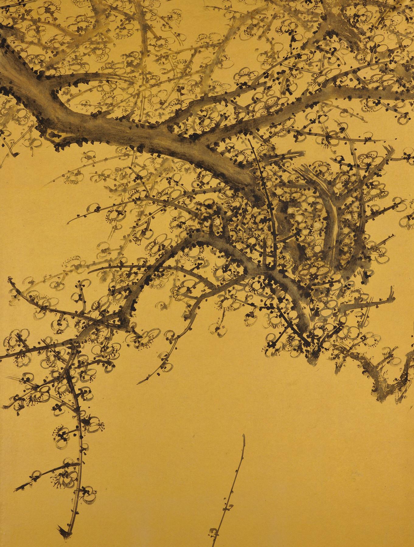 Japanese Screen Pair, Plum Blossoms, Kawakami Koritsu 1